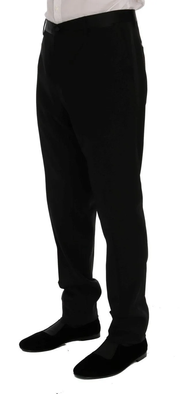 Black Wool Silk Tuxedo Pants