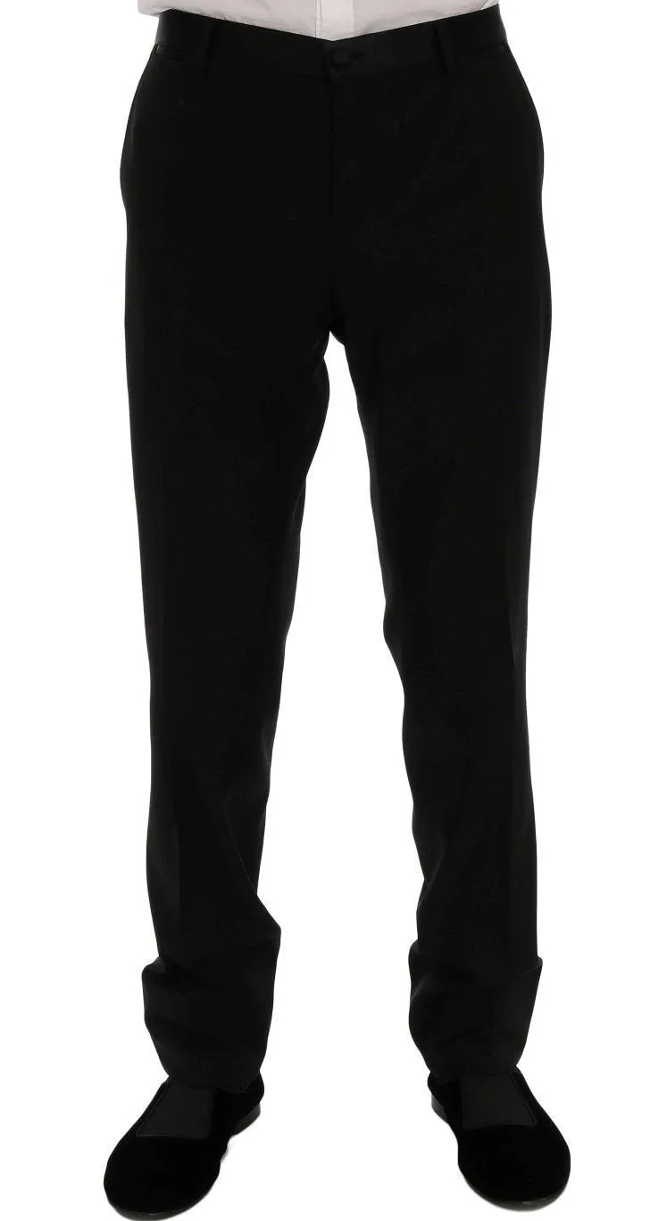 Black Wool Silk Tuxedo Pants