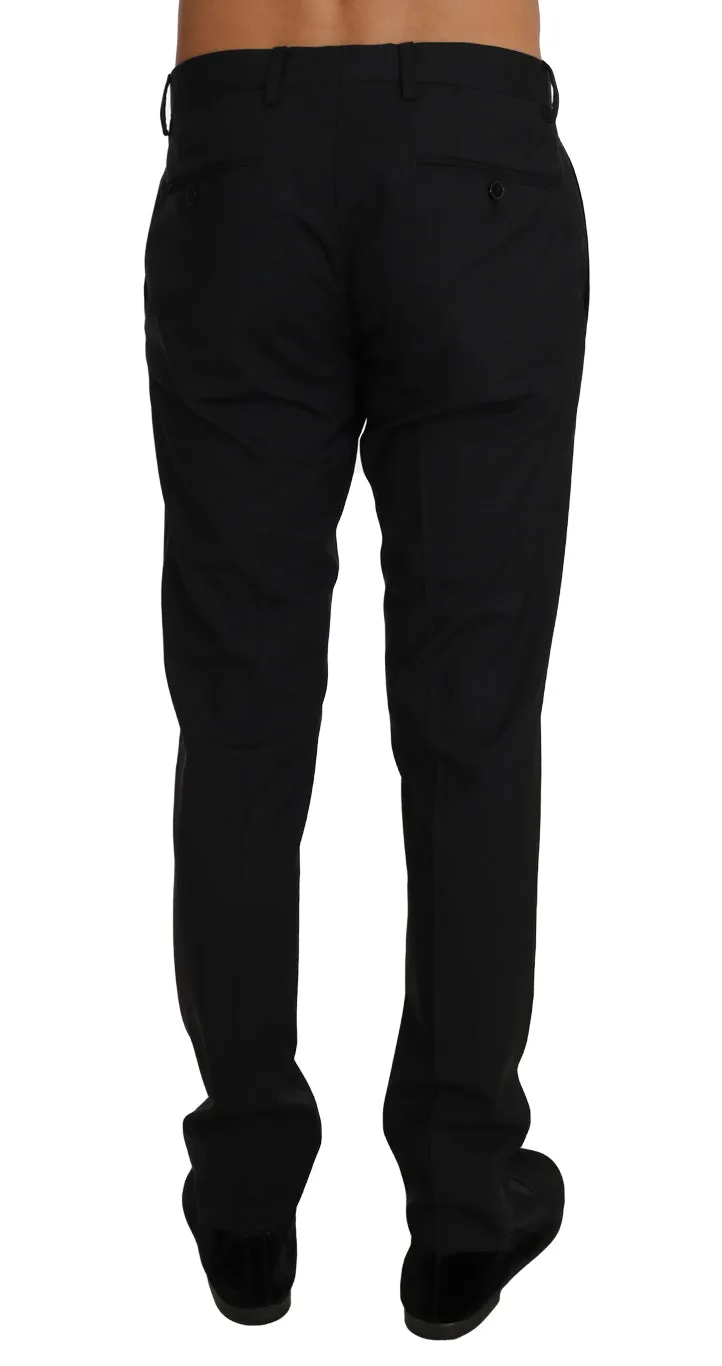 Black Wool Stretch Formal Trousers Pants