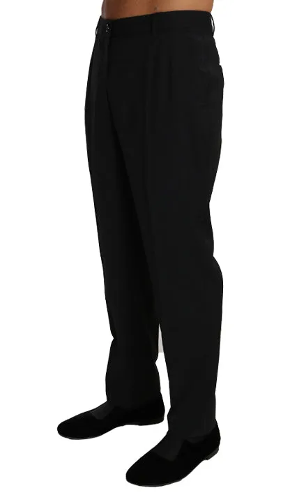 Black Wool Stretch Formal Trousers