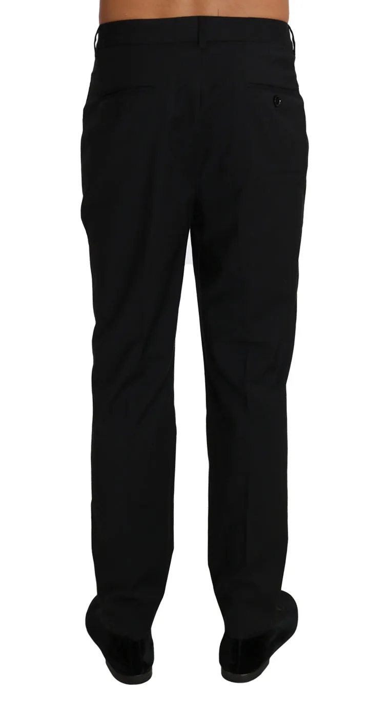 Black Wool Stretch Formal Trousers