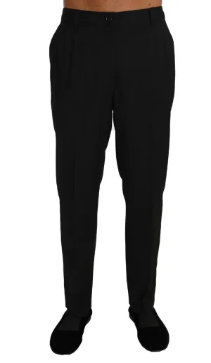 Black Wool Stretch Formal Trousers