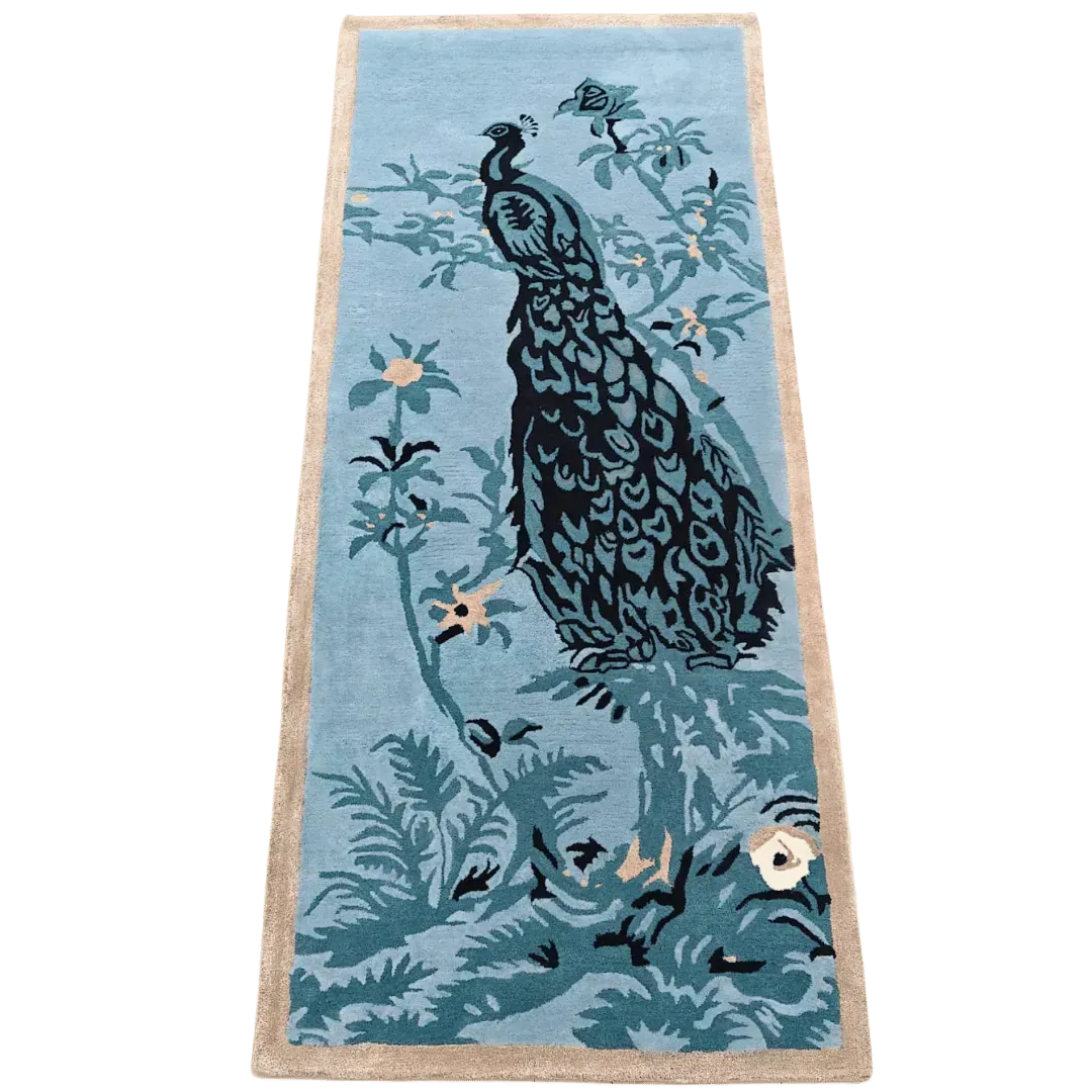 Blue Peacock Floral Hand Tufted Rug