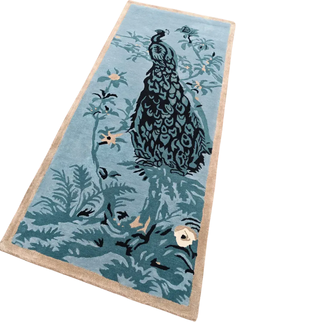Blue Peacock Floral Hand Tufted Rug
