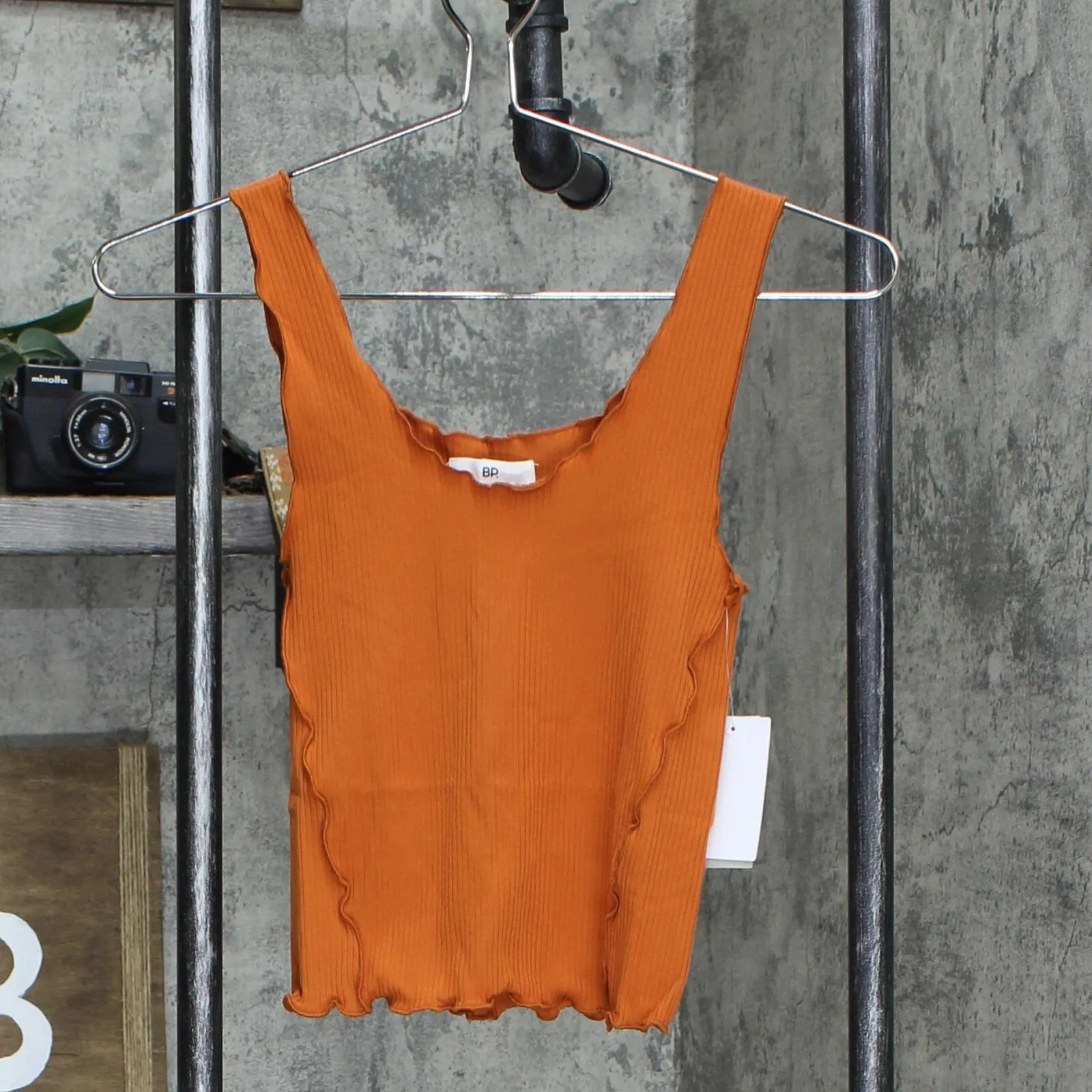 BP. Women's Cropped Lettuce Edge Rib Knit Tank Top