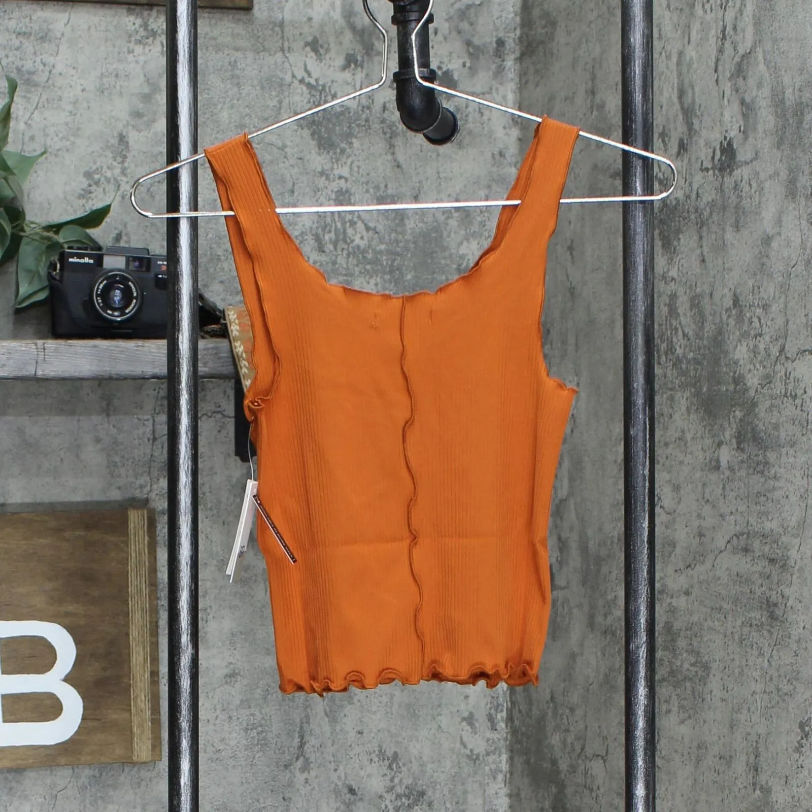 BP. Women's Cropped Lettuce Edge Rib Knit Tank Top