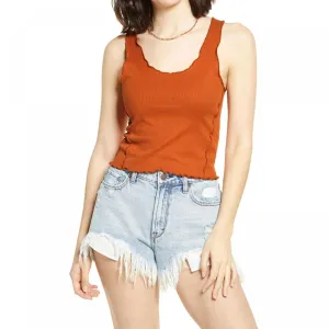 BP. Women's Cropped Lettuce Edge Rib Knit Tank Top