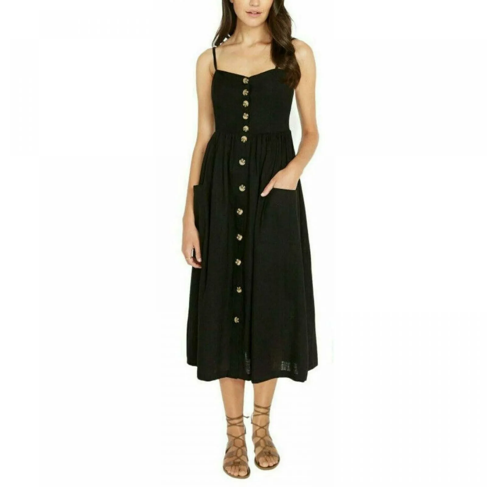 Buffalo Women's Button Front Shirred Back Midi Sundress