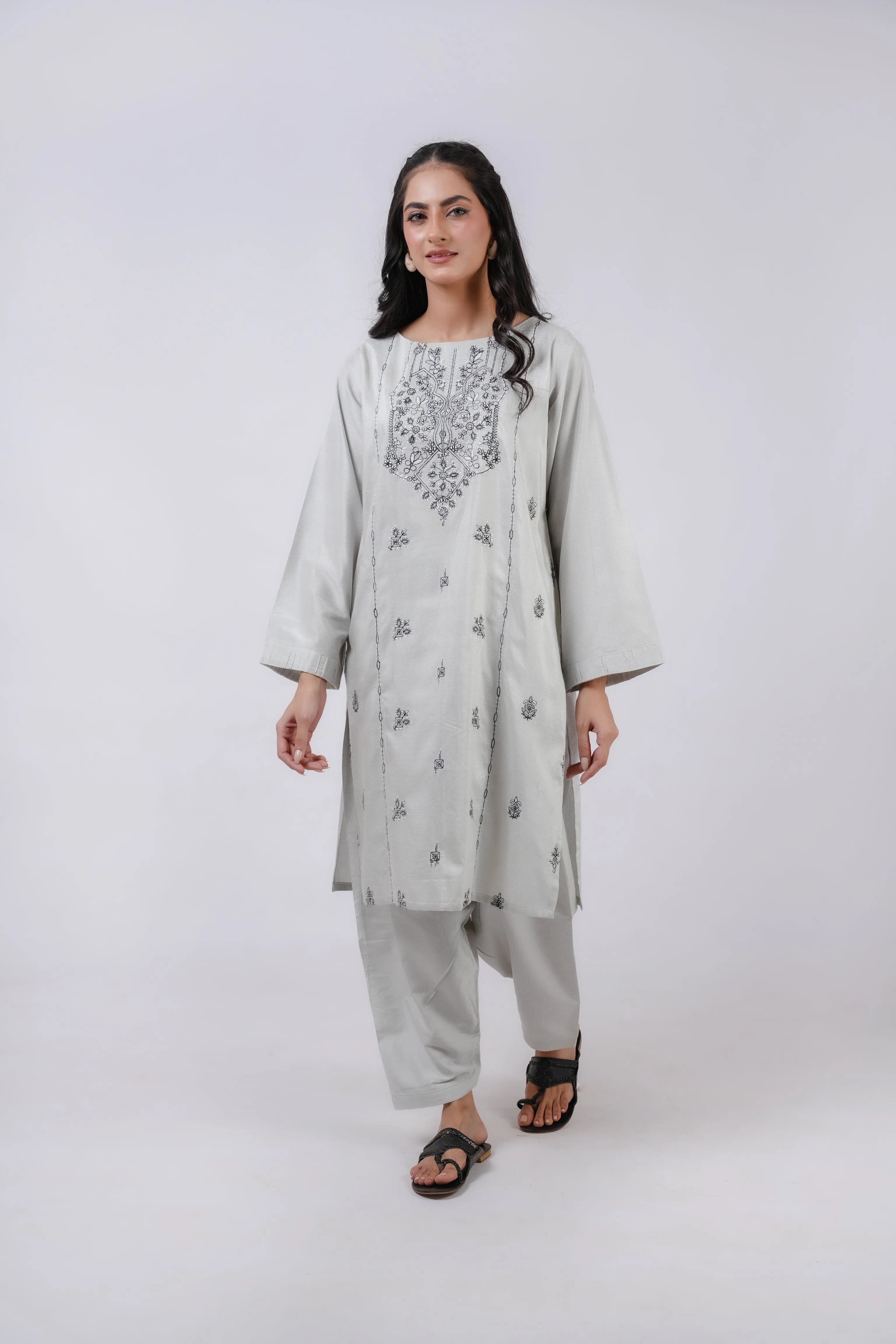 Classic Ash grey Embroidered stitched