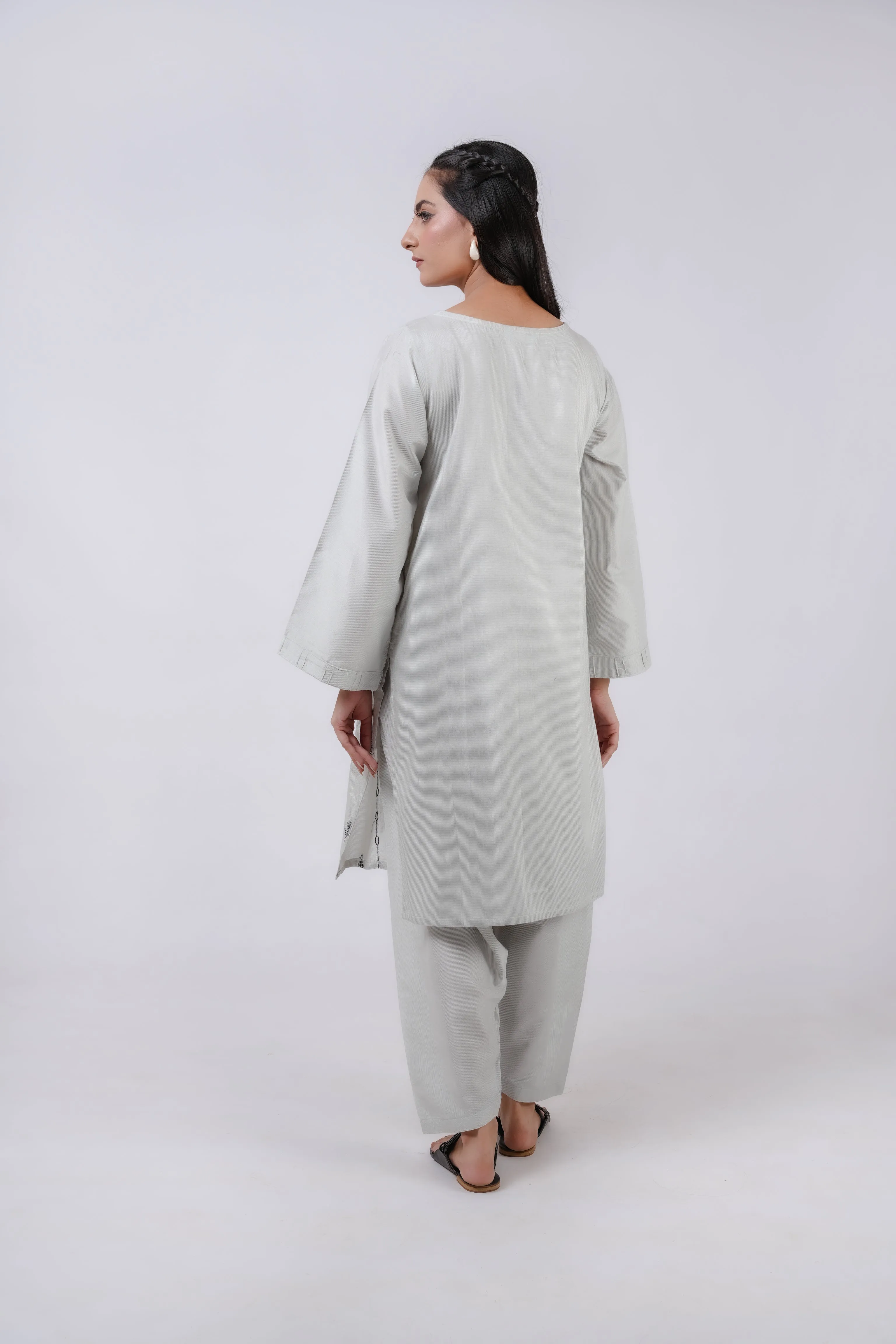 Classic Ash grey Embroidered stitched