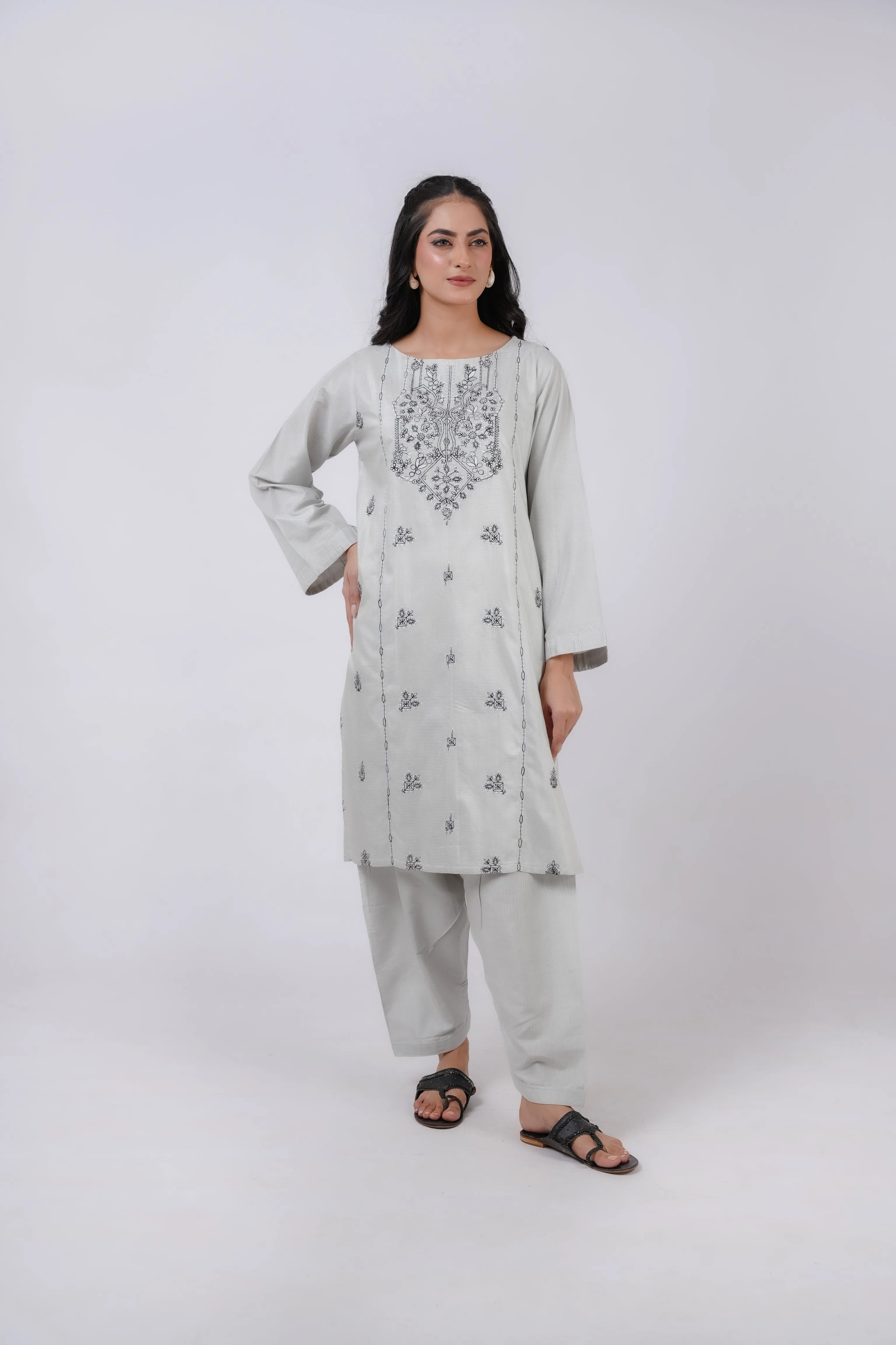 Classic Ash grey Embroidered stitched