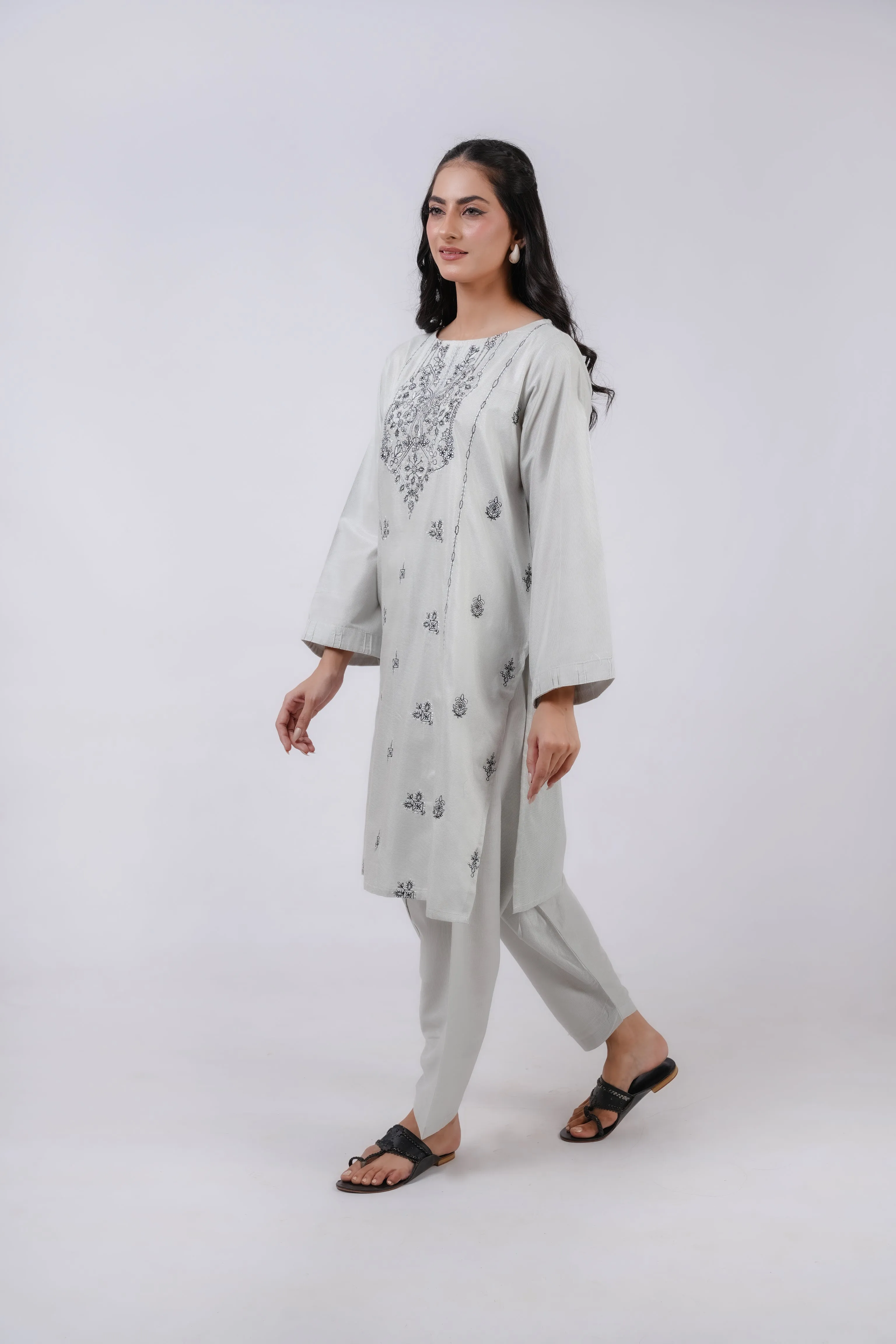 Classic Ash grey Embroidered stitched