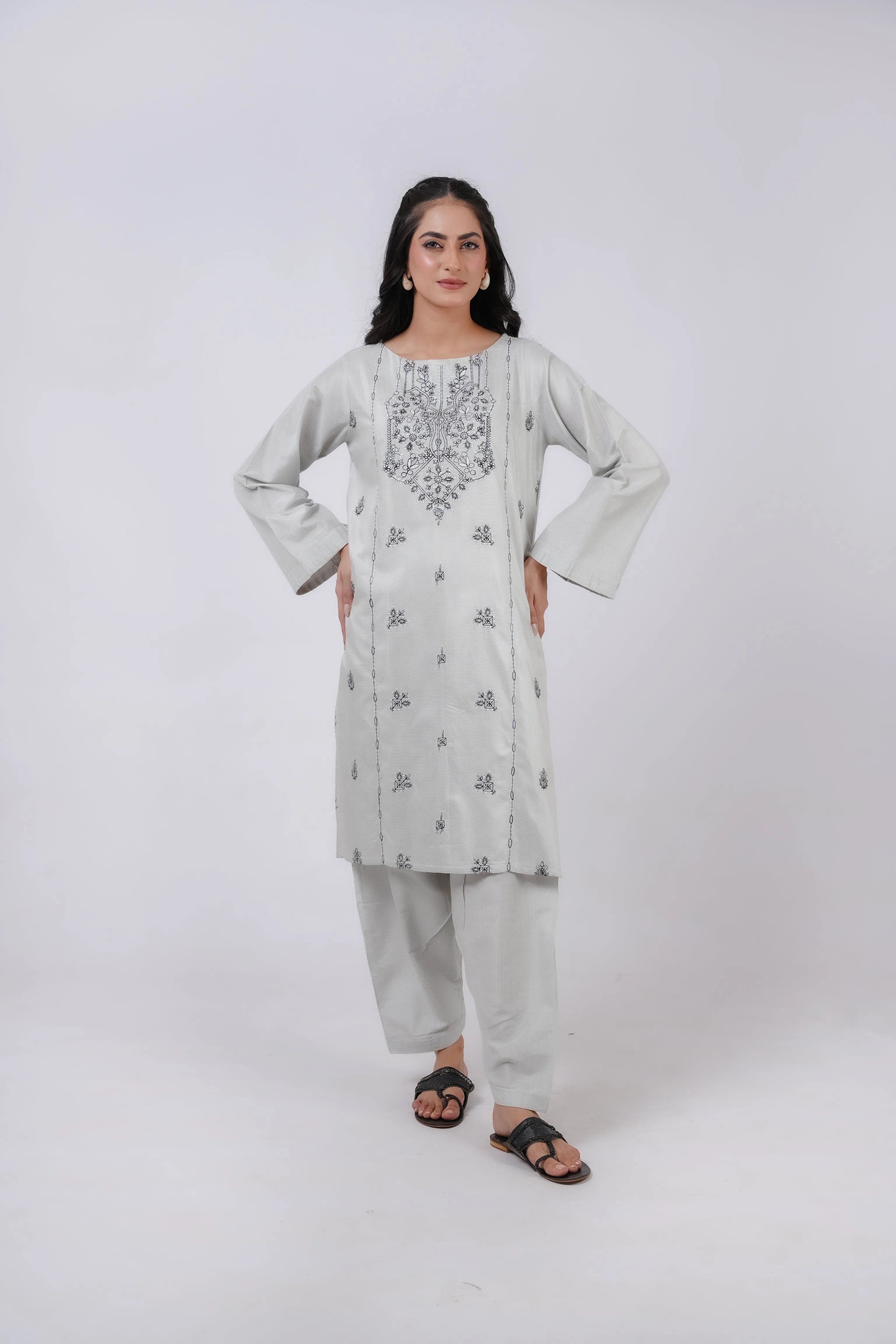 Classic Ash grey Embroidered stitched