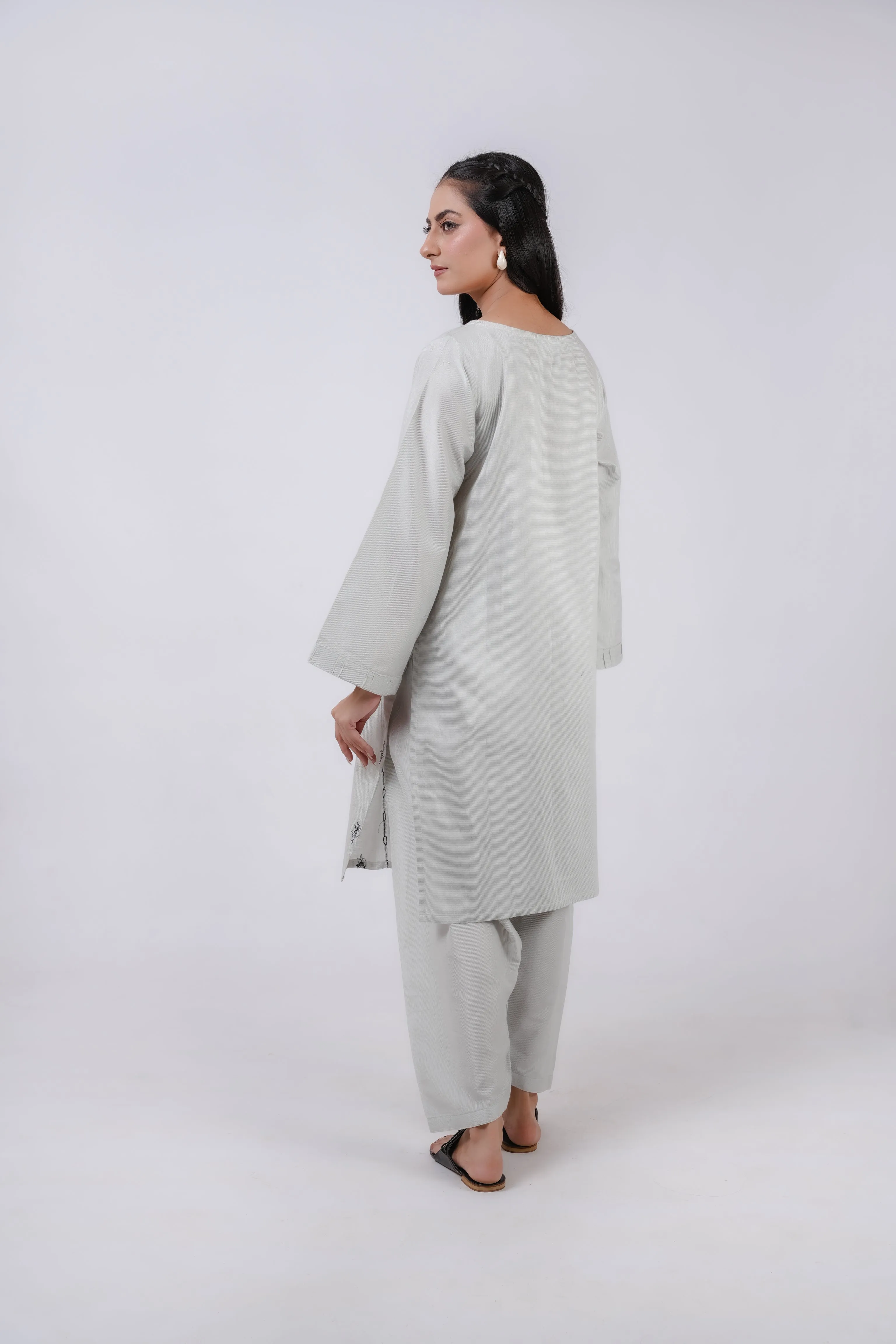 Classic Ash grey Embroidered stitched