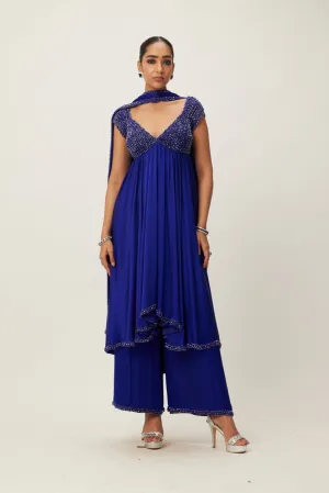 Cocktail Blue Crystal Beaded Kurta Set