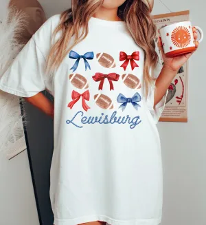 Comfort Colors or Bella Canvas Lewisburg Football Coquette Bow Tee- Youth and Adult Sizes