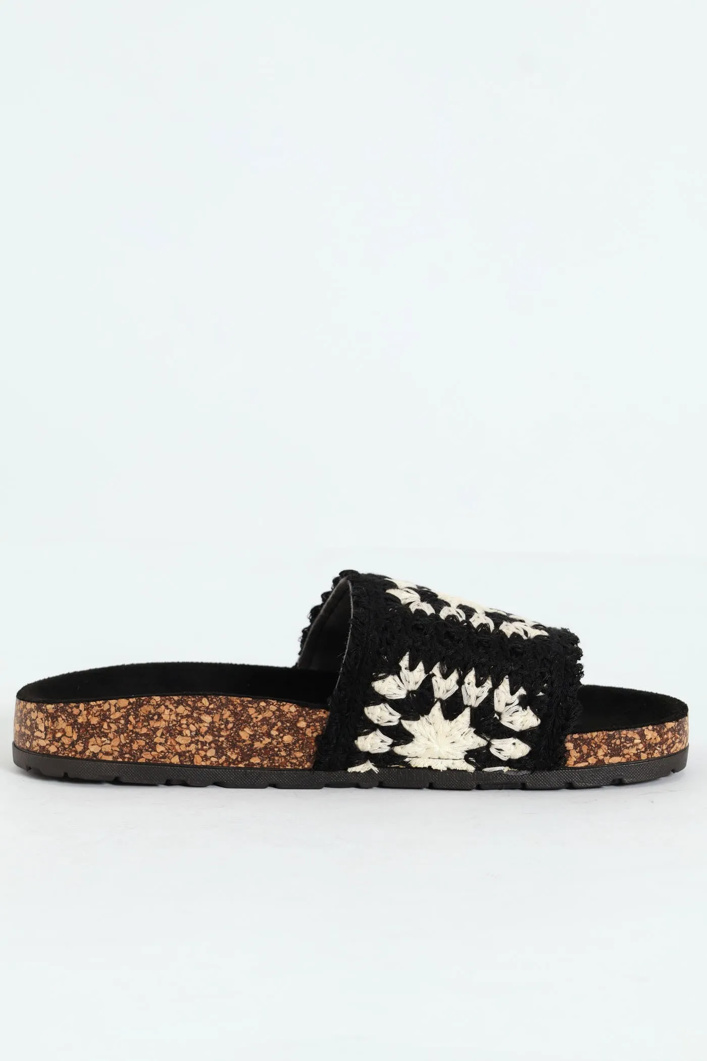 Crochet Mule Sandal On Cork Outsole - Black