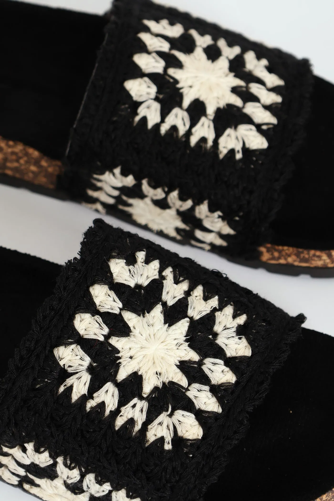 Crochet Mule Sandal On Cork Outsole - Black