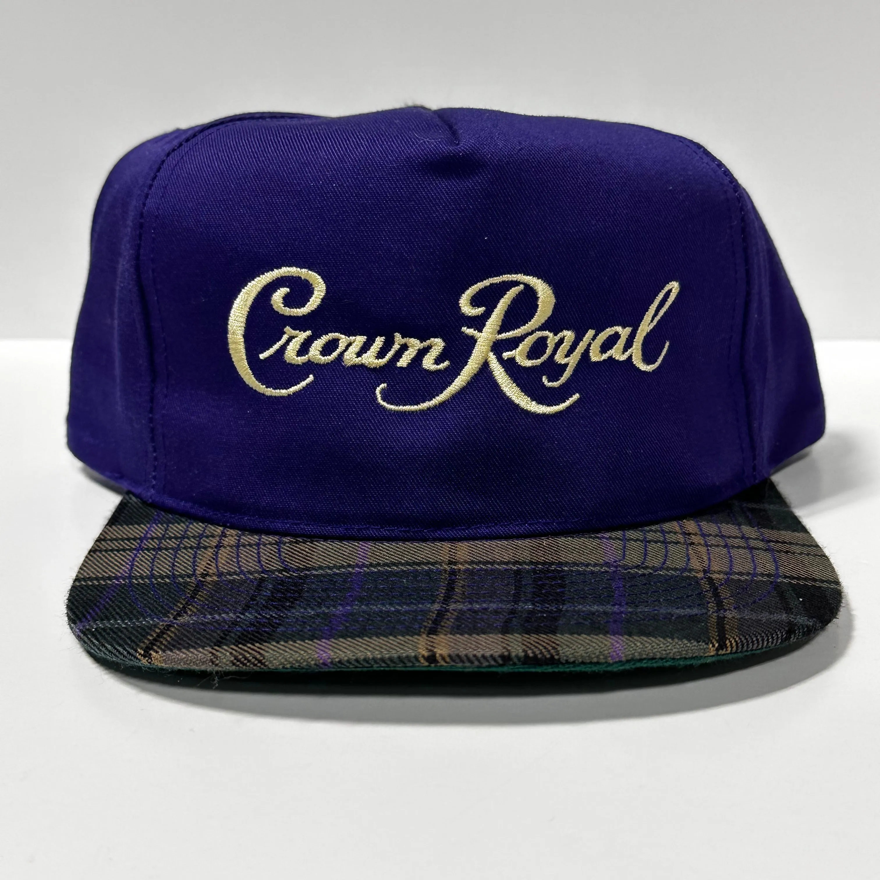 CROWN Vintage Purple Plaid Brim Mid Crown SnapBack Cap Hat Custom Embroidered