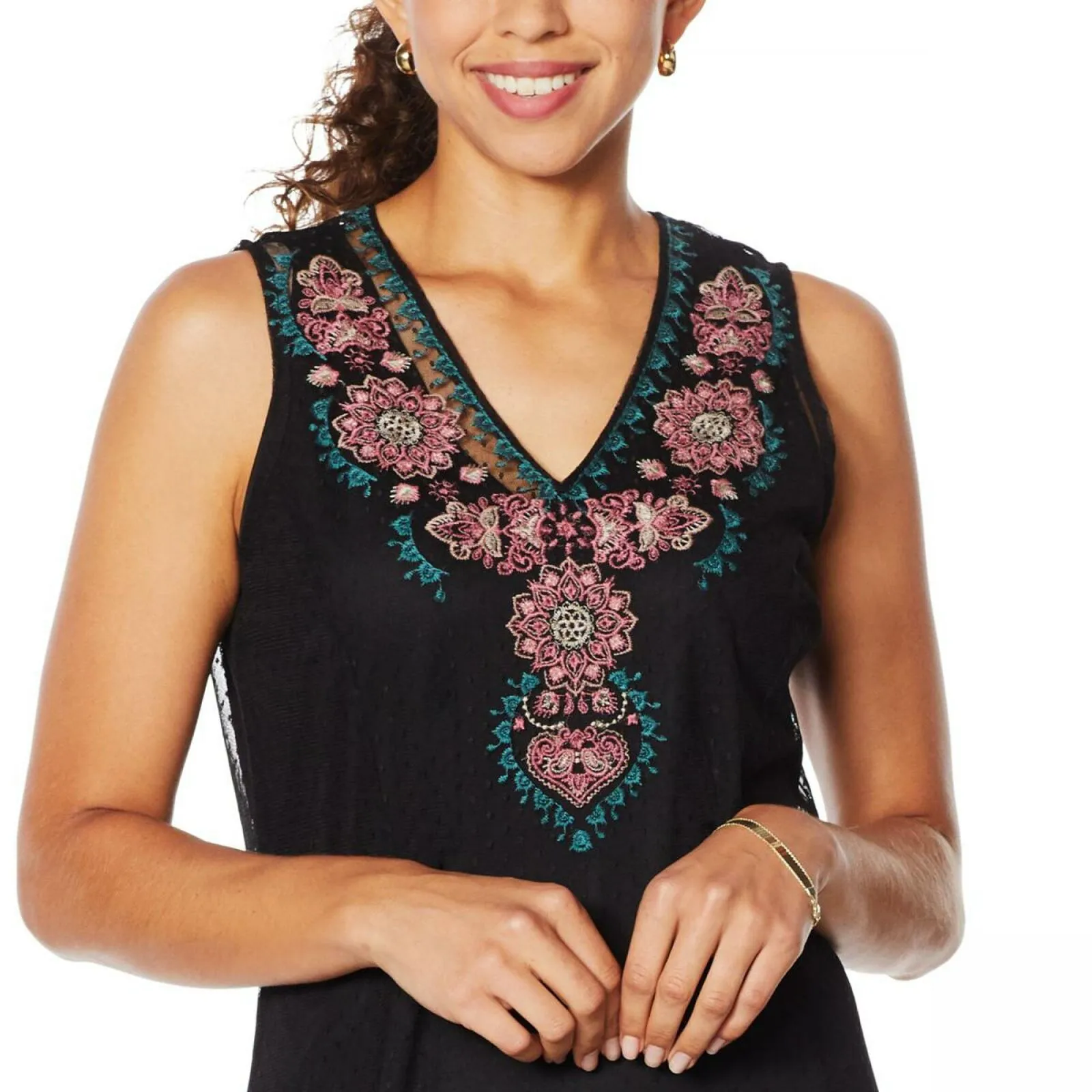 Curations Women's Embroidered Mesh Maxi Dress With Slip