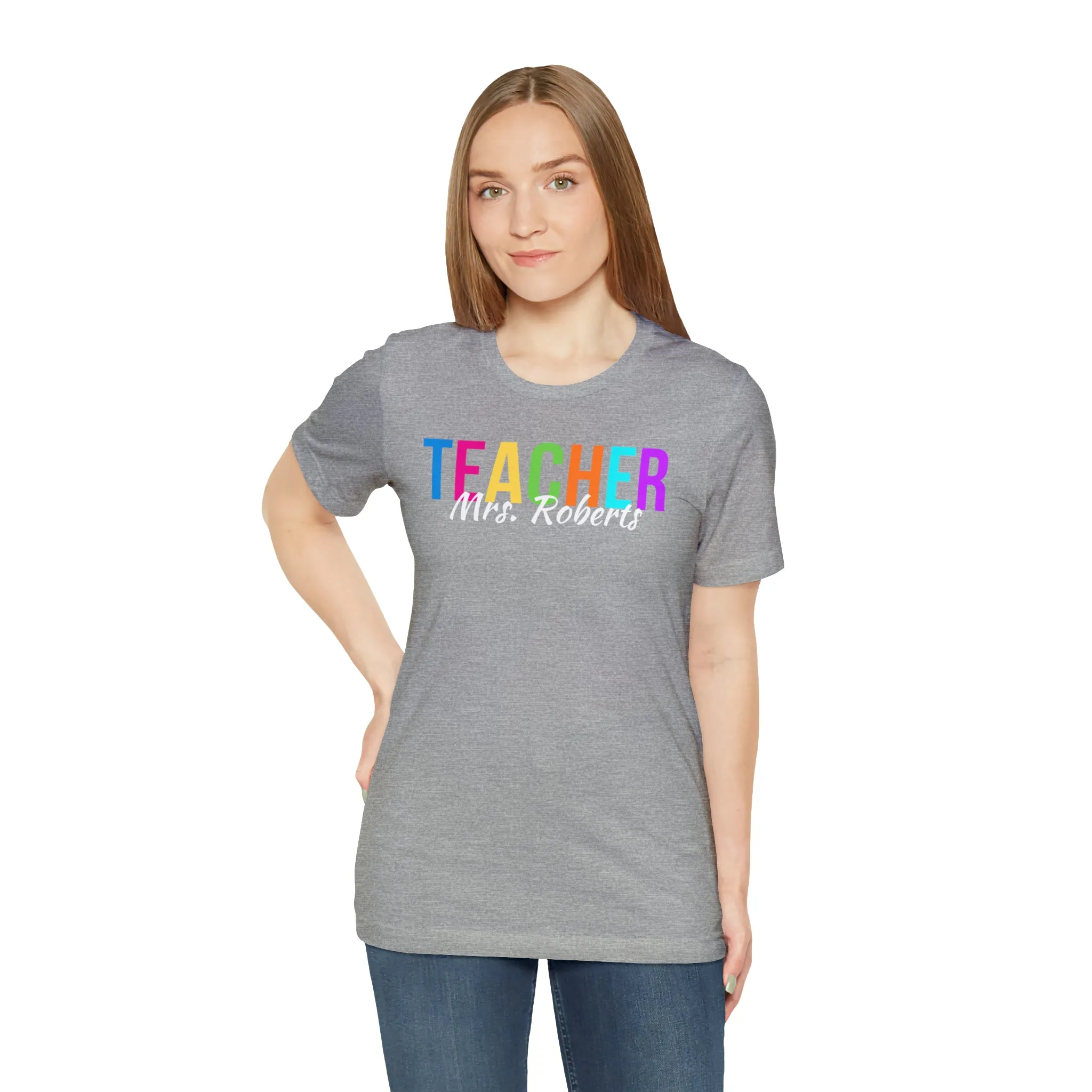 CUSTOM Multicolored Teacher Personalized T-Shirt | Teacher's School Tee |  Bella Canvas 3001 Unisex | School Short Sleeve Tshirt