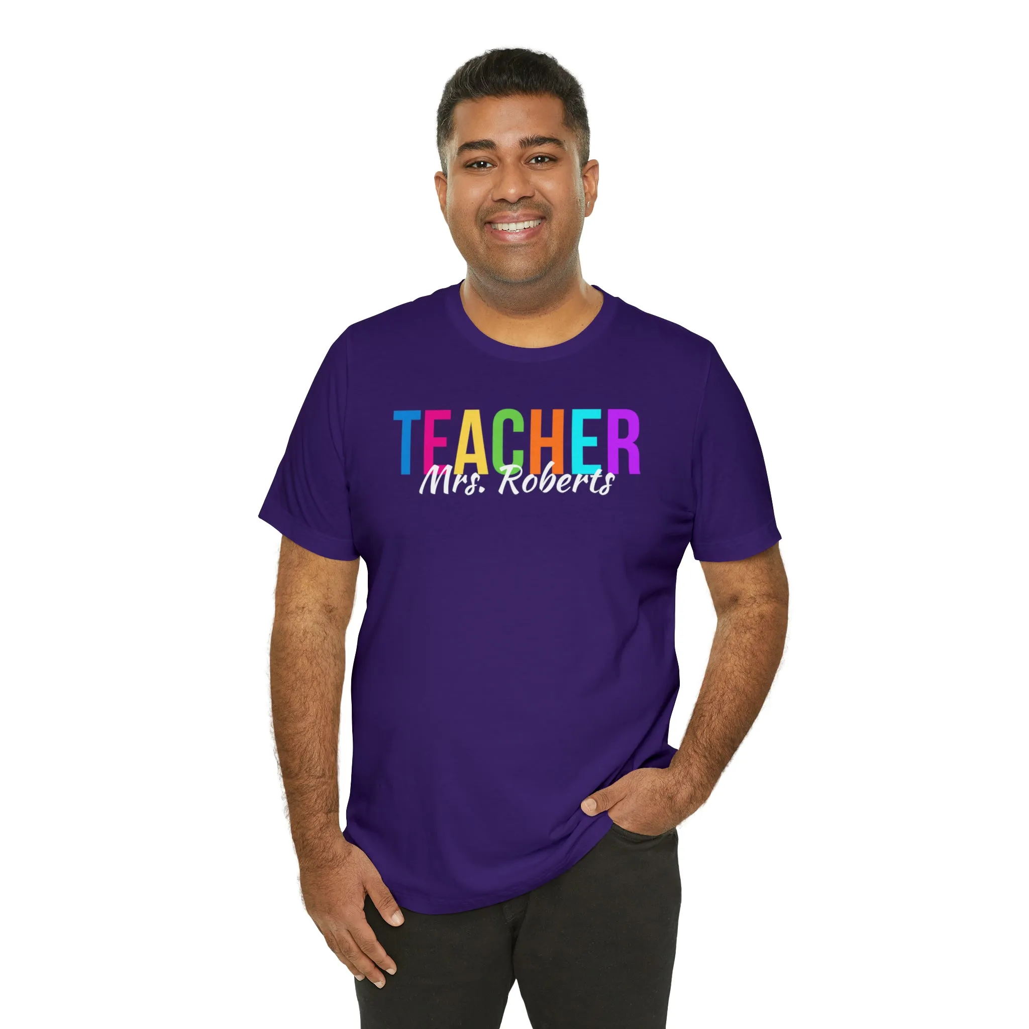 CUSTOM Multicolored Teacher Personalized T-Shirt | Teacher's School Tee |  Bella Canvas 3001 Unisex | School Short Sleeve Tshirt