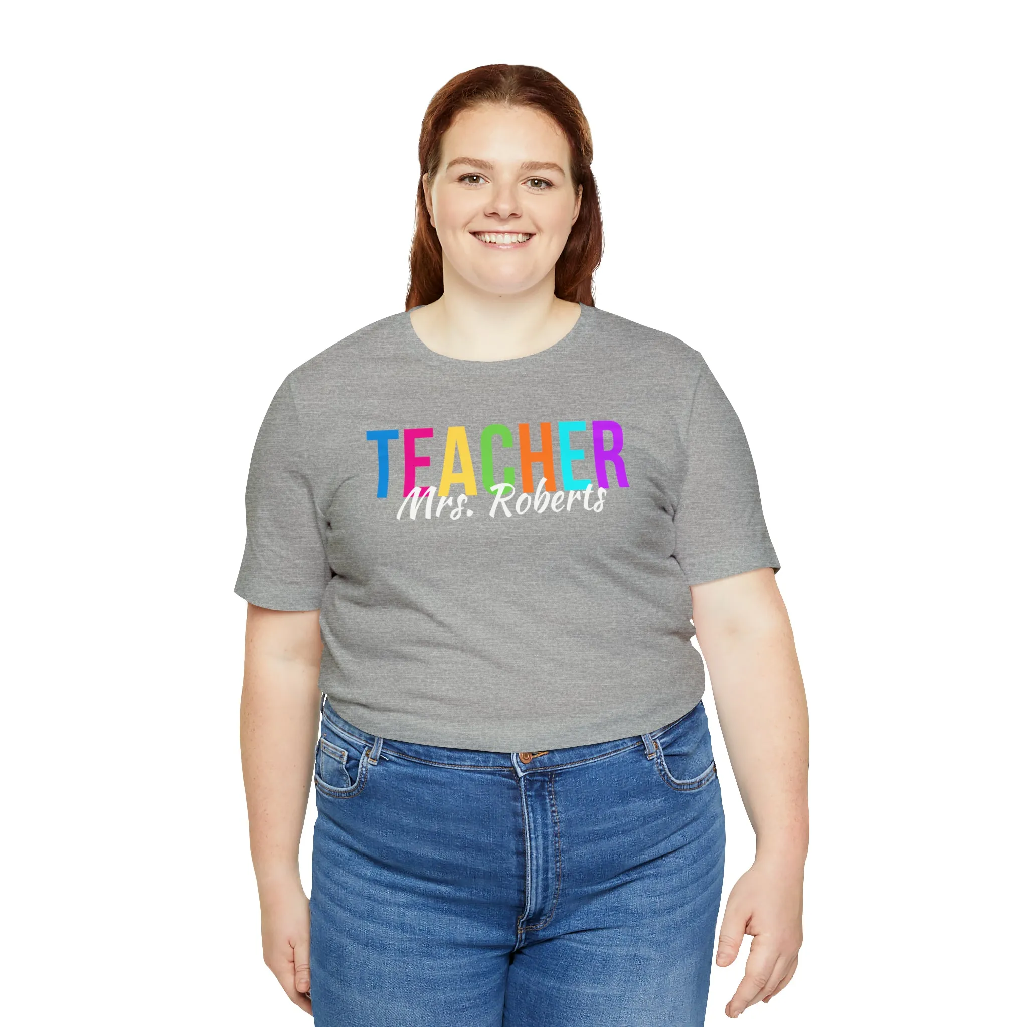 CUSTOM Multicolored Teacher Personalized T-Shirt | Teacher's School Tee |  Bella Canvas 3001 Unisex | School Short Sleeve Tshirt