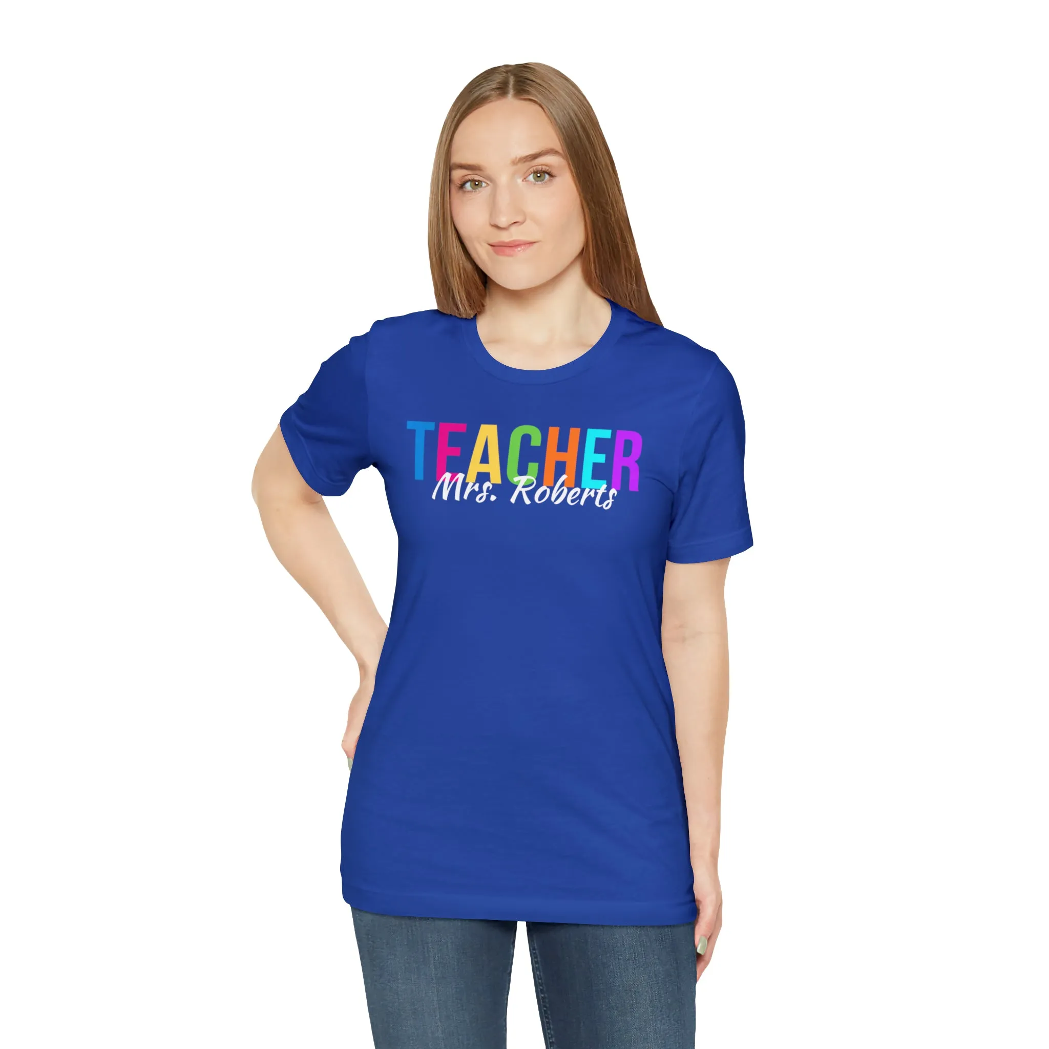CUSTOM Multicolored Teacher Personalized T-Shirt | Teacher's School Tee |  Bella Canvas 3001 Unisex | School Short Sleeve Tshirt