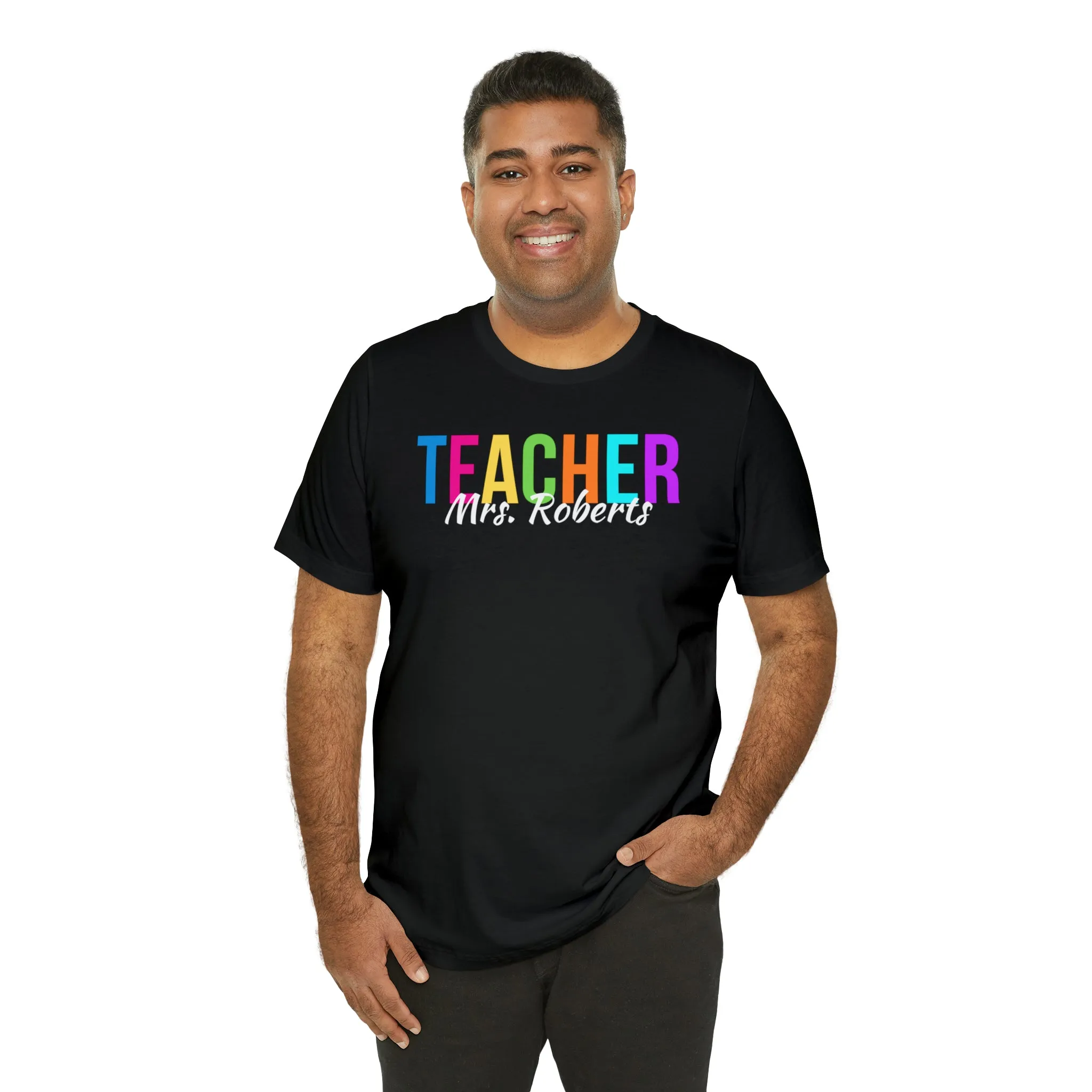 CUSTOM Multicolored Teacher Personalized T-Shirt | Teacher's School Tee |  Bella Canvas 3001 Unisex | School Short Sleeve Tshirt