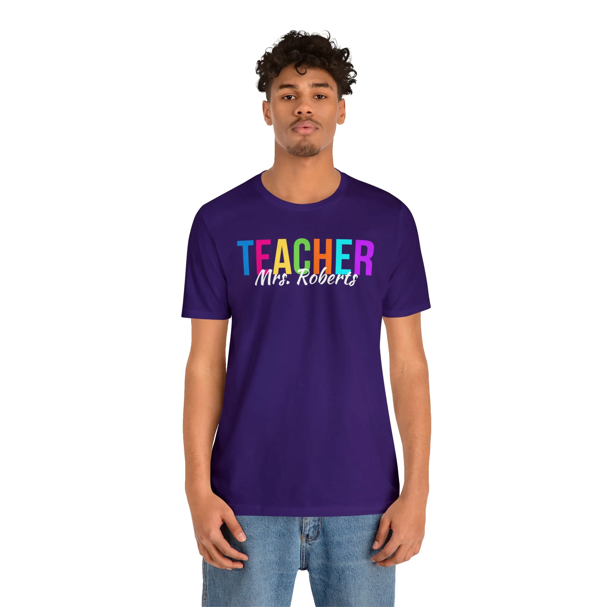 CUSTOM Multicolored Teacher Personalized T-Shirt | Teacher's School Tee |  Bella Canvas 3001 Unisex | School Short Sleeve Tshirt