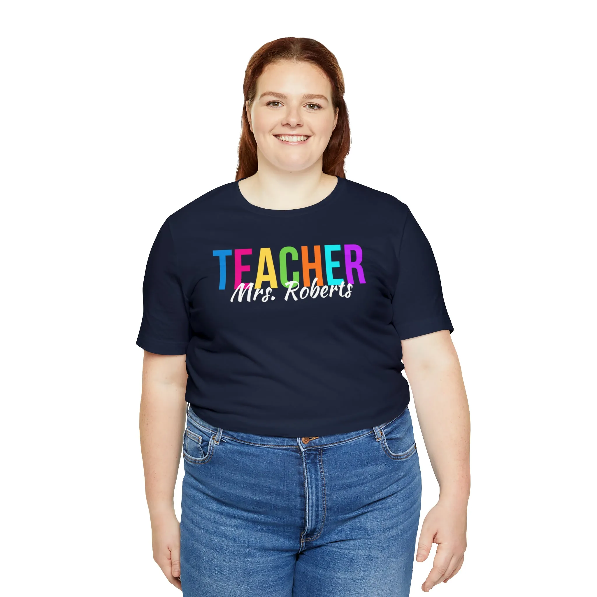 CUSTOM Multicolored Teacher Personalized T-Shirt | Teacher's School Tee |  Bella Canvas 3001 Unisex | School Short Sleeve Tshirt