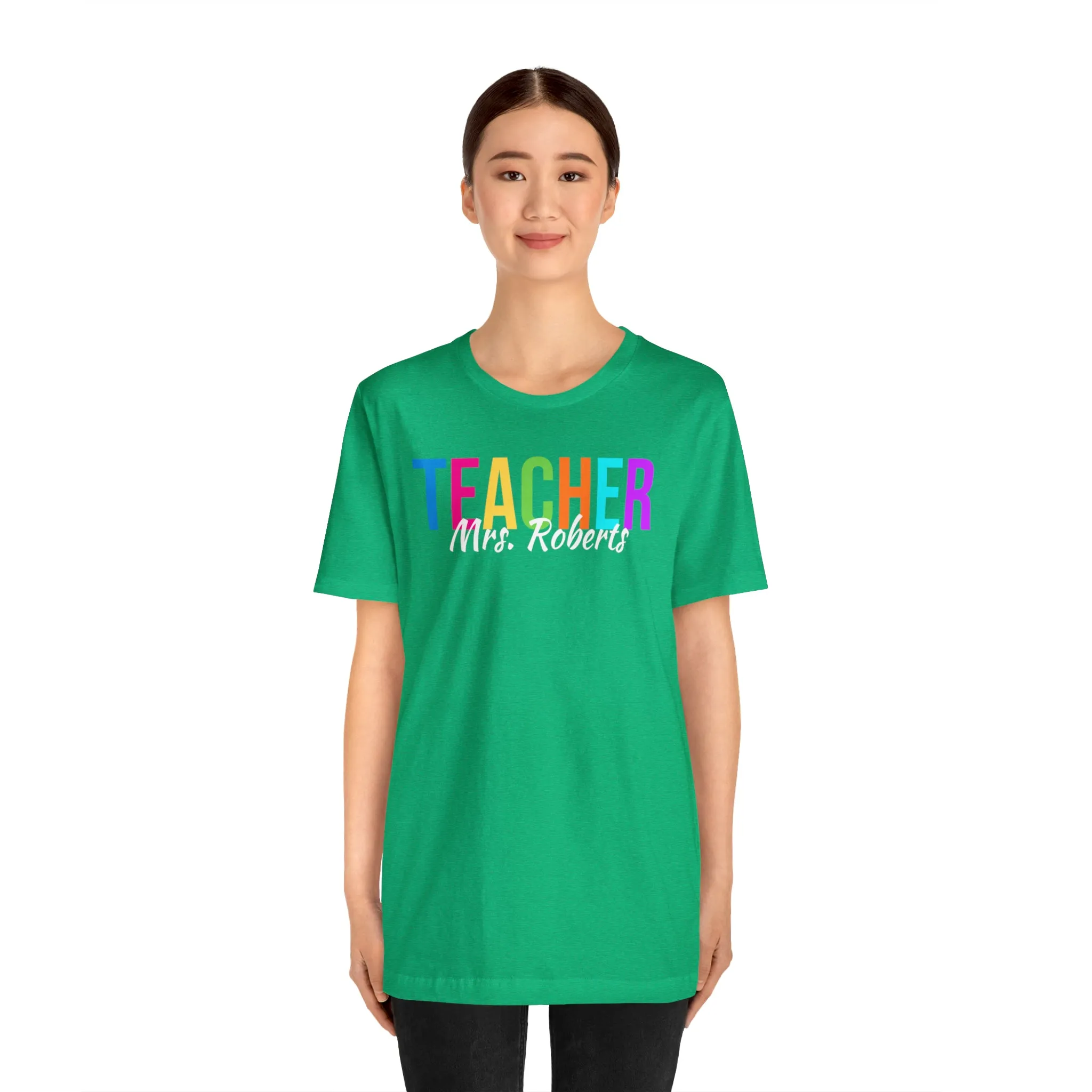 CUSTOM Multicolored Teacher Personalized T-Shirt | Teacher's School Tee |  Bella Canvas 3001 Unisex | School Short Sleeve Tshirt