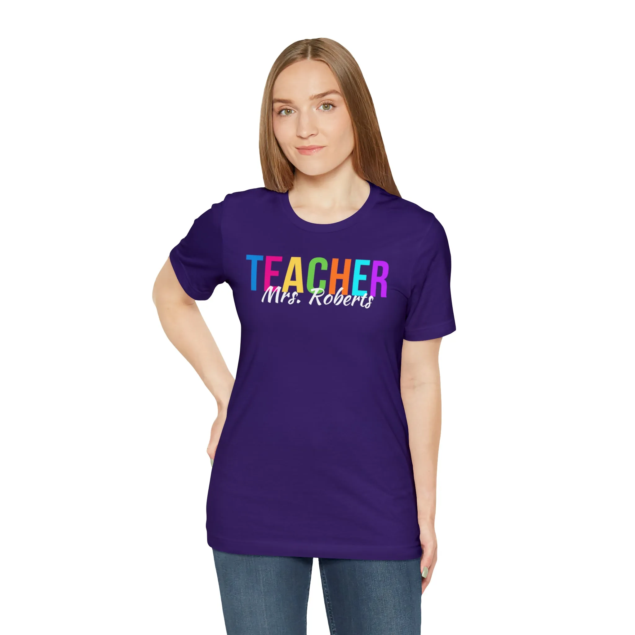 CUSTOM Multicolored Teacher Personalized T-Shirt | Teacher's School Tee |  Bella Canvas 3001 Unisex | School Short Sleeve Tshirt