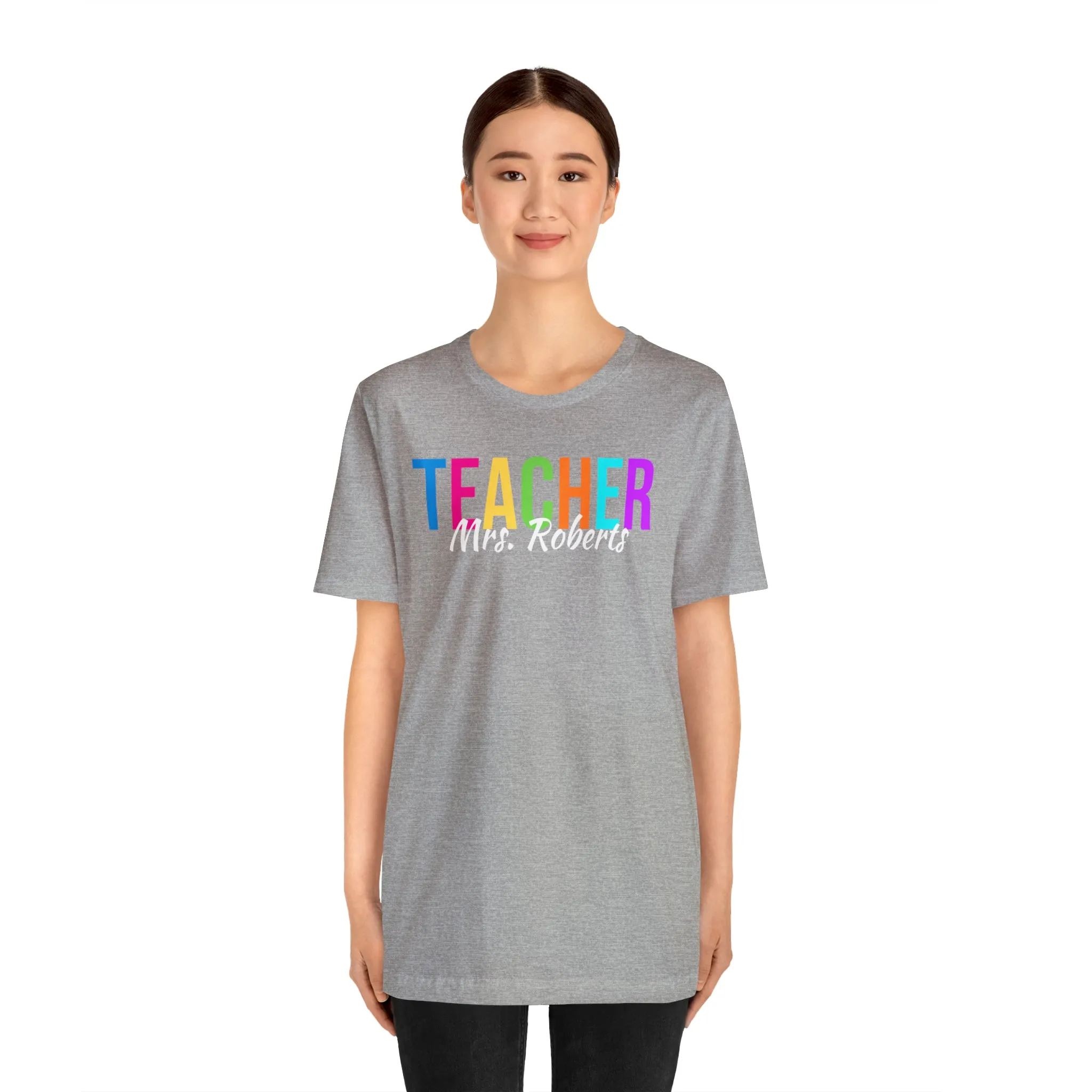 CUSTOM Multicolored Teacher Personalized T-Shirt | Teacher's School Tee |  Bella Canvas 3001 Unisex | School Short Sleeve Tshirt