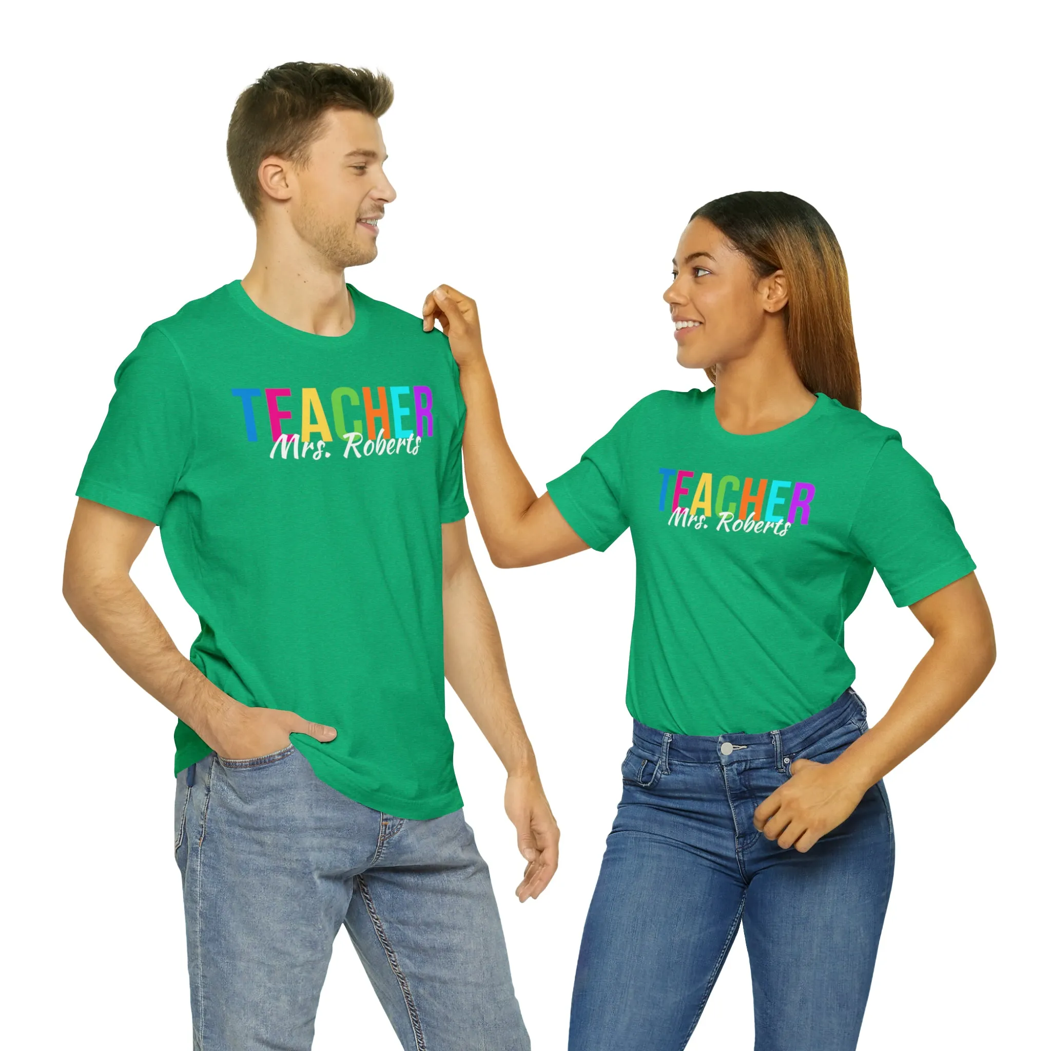 CUSTOM Multicolored Teacher Personalized T-Shirt | Teacher's School Tee |  Bella Canvas 3001 Unisex | School Short Sleeve Tshirt