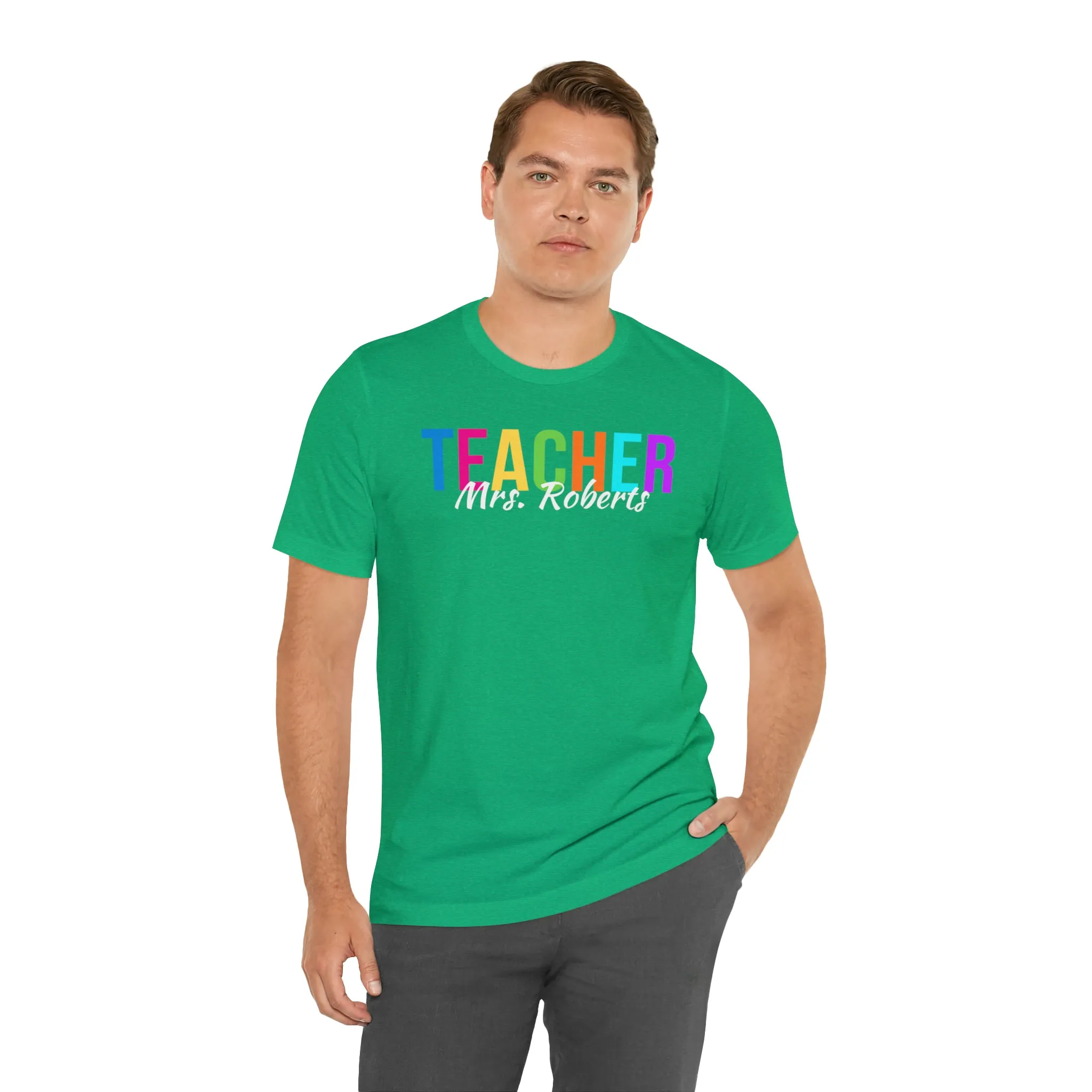 CUSTOM Multicolored Teacher Personalized T-Shirt | Teacher's School Tee |  Bella Canvas 3001 Unisex | School Short Sleeve Tshirt