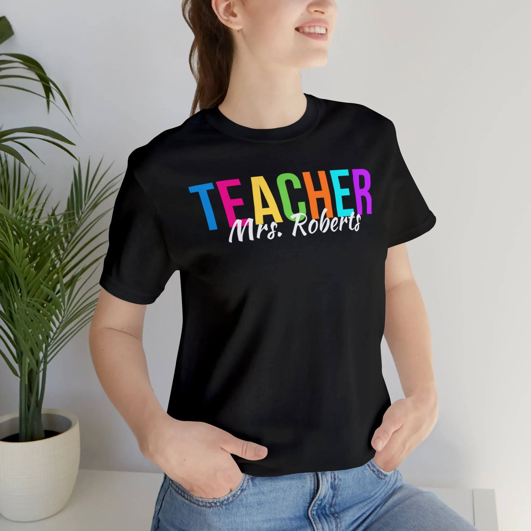 CUSTOM Multicolored Teacher Personalized T-Shirt | Teacher's School Tee |  Bella Canvas 3001 Unisex | School Short Sleeve Tshirt