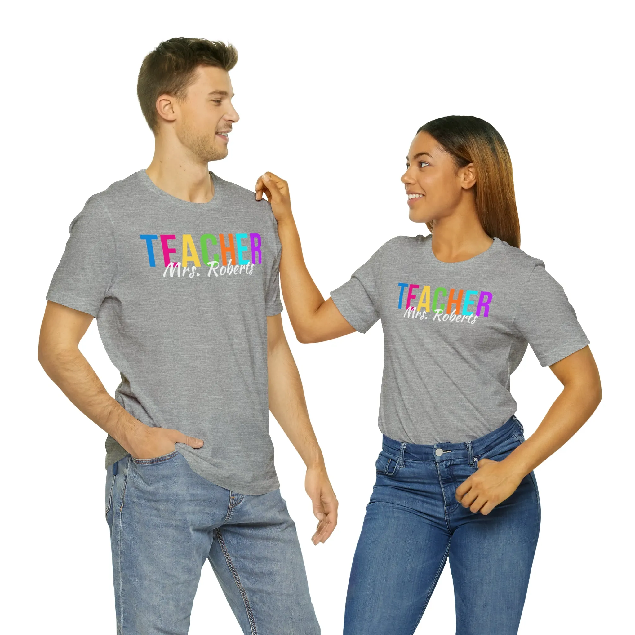 CUSTOM Multicolored Teacher Personalized T-Shirt | Teacher's School Tee |  Bella Canvas 3001 Unisex | School Short Sleeve Tshirt