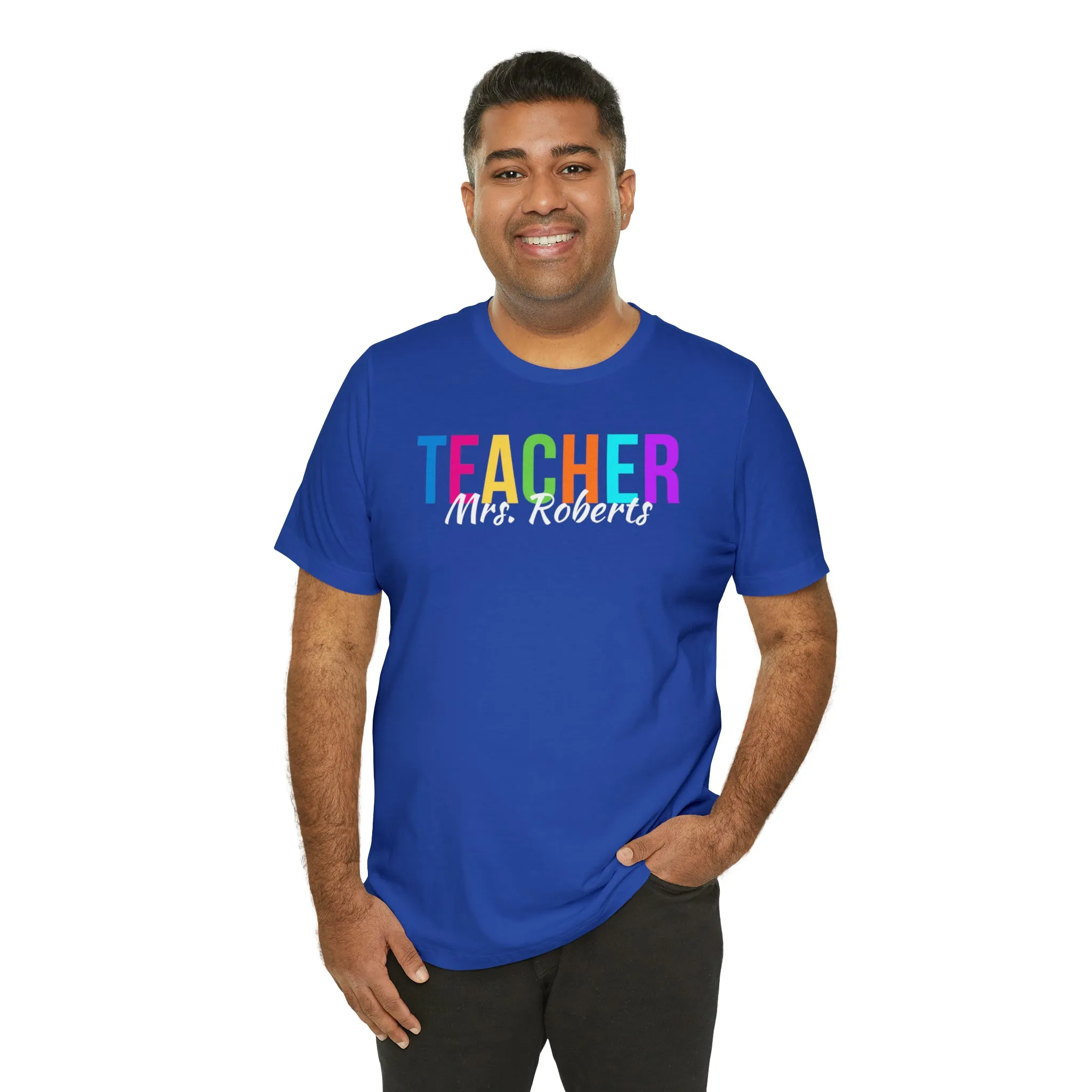 CUSTOM Multicolored Teacher Personalized T-Shirt | Teacher's School Tee |  Bella Canvas 3001 Unisex | School Short Sleeve Tshirt
