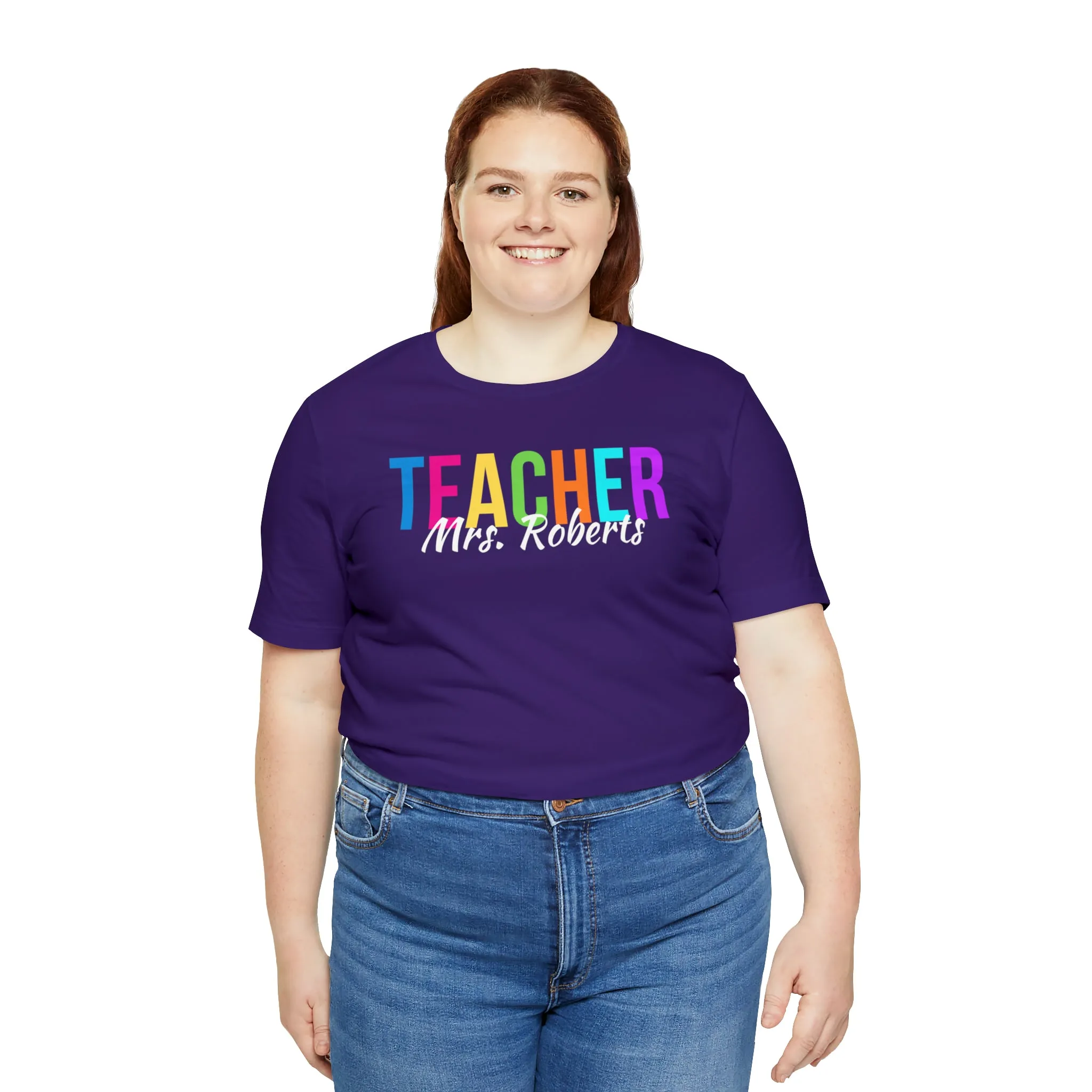 CUSTOM Multicolored Teacher Personalized T-Shirt | Teacher's School Tee |  Bella Canvas 3001 Unisex | School Short Sleeve Tshirt