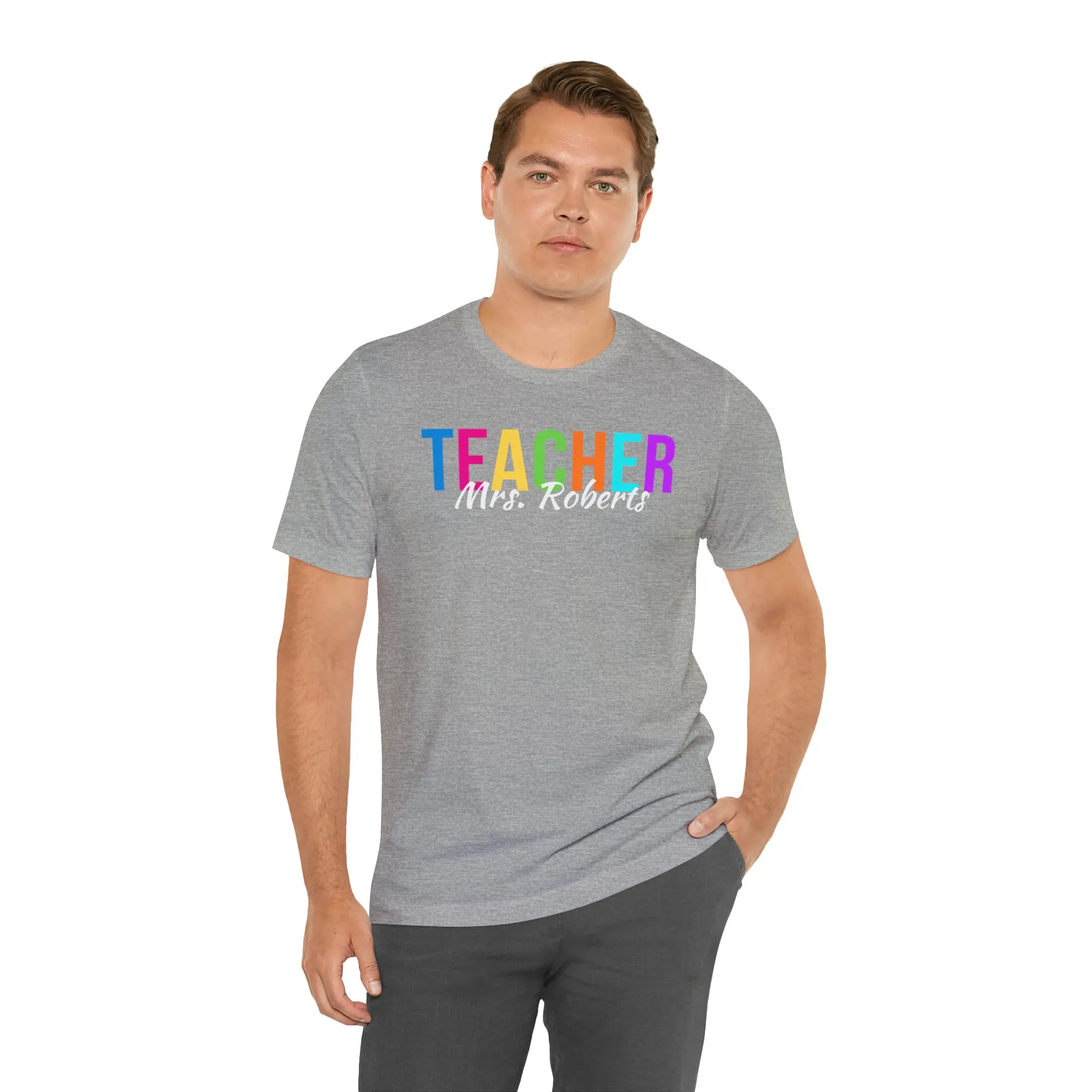CUSTOM Multicolored Teacher Personalized T-Shirt | Teacher's School Tee |  Bella Canvas 3001 Unisex | School Short Sleeve Tshirt
