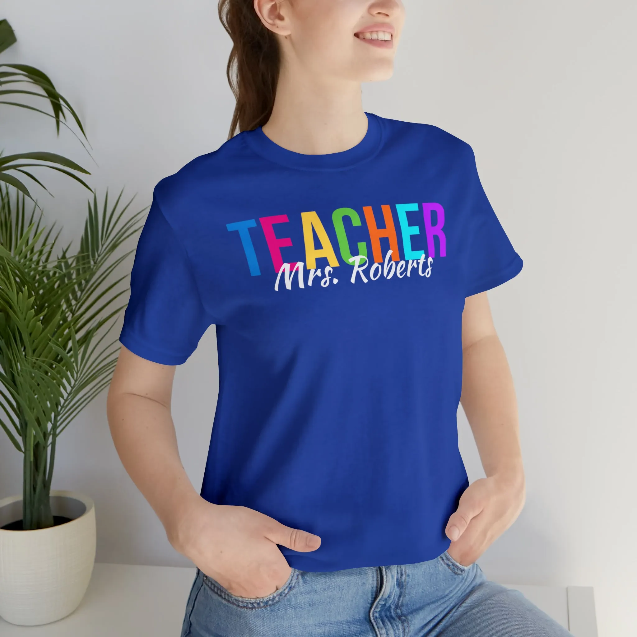 CUSTOM Multicolored Teacher Personalized T-Shirt | Teacher's School Tee |  Bella Canvas 3001 Unisex | School Short Sleeve Tshirt