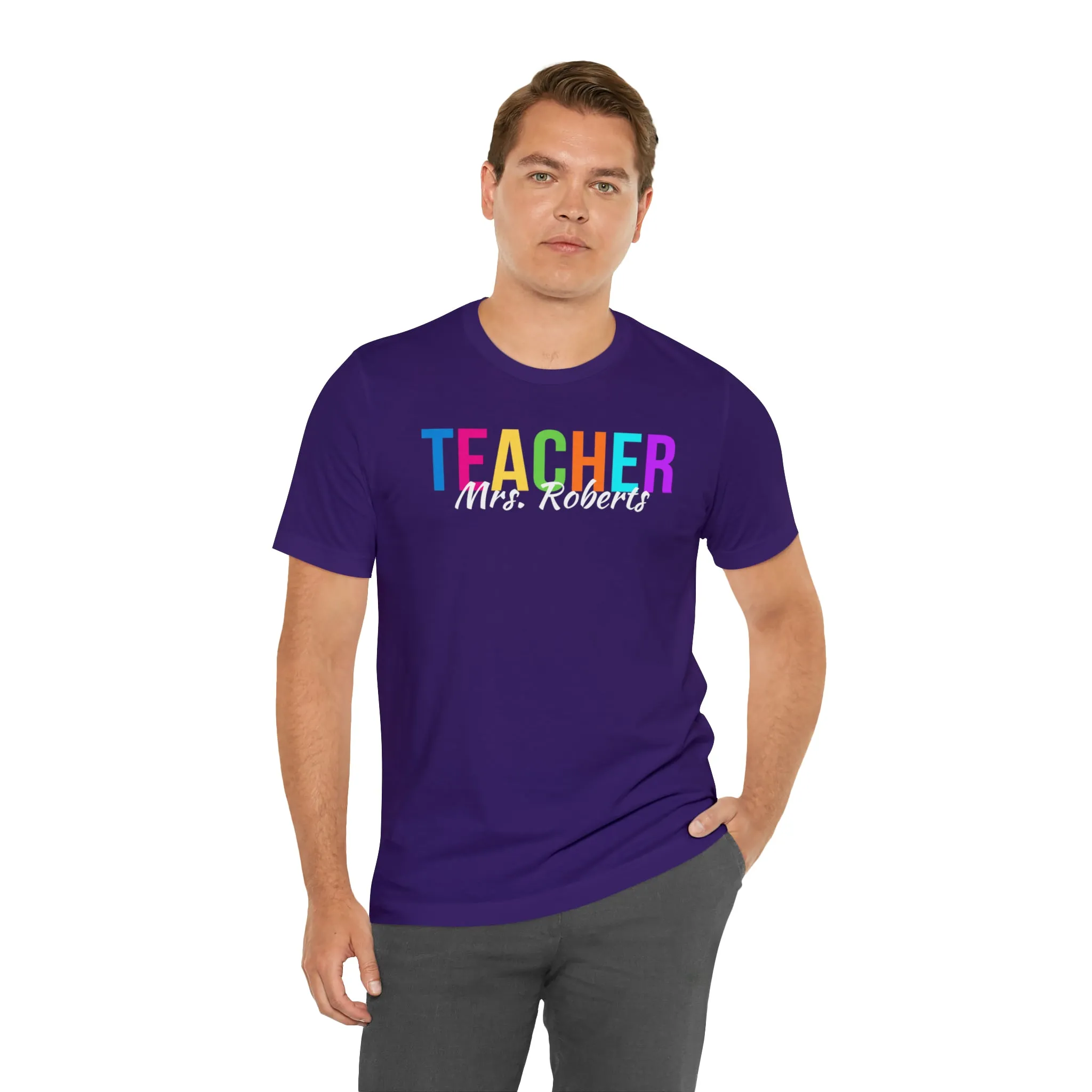 CUSTOM Multicolored Teacher Personalized T-Shirt | Teacher's School Tee |  Bella Canvas 3001 Unisex | School Short Sleeve Tshirt