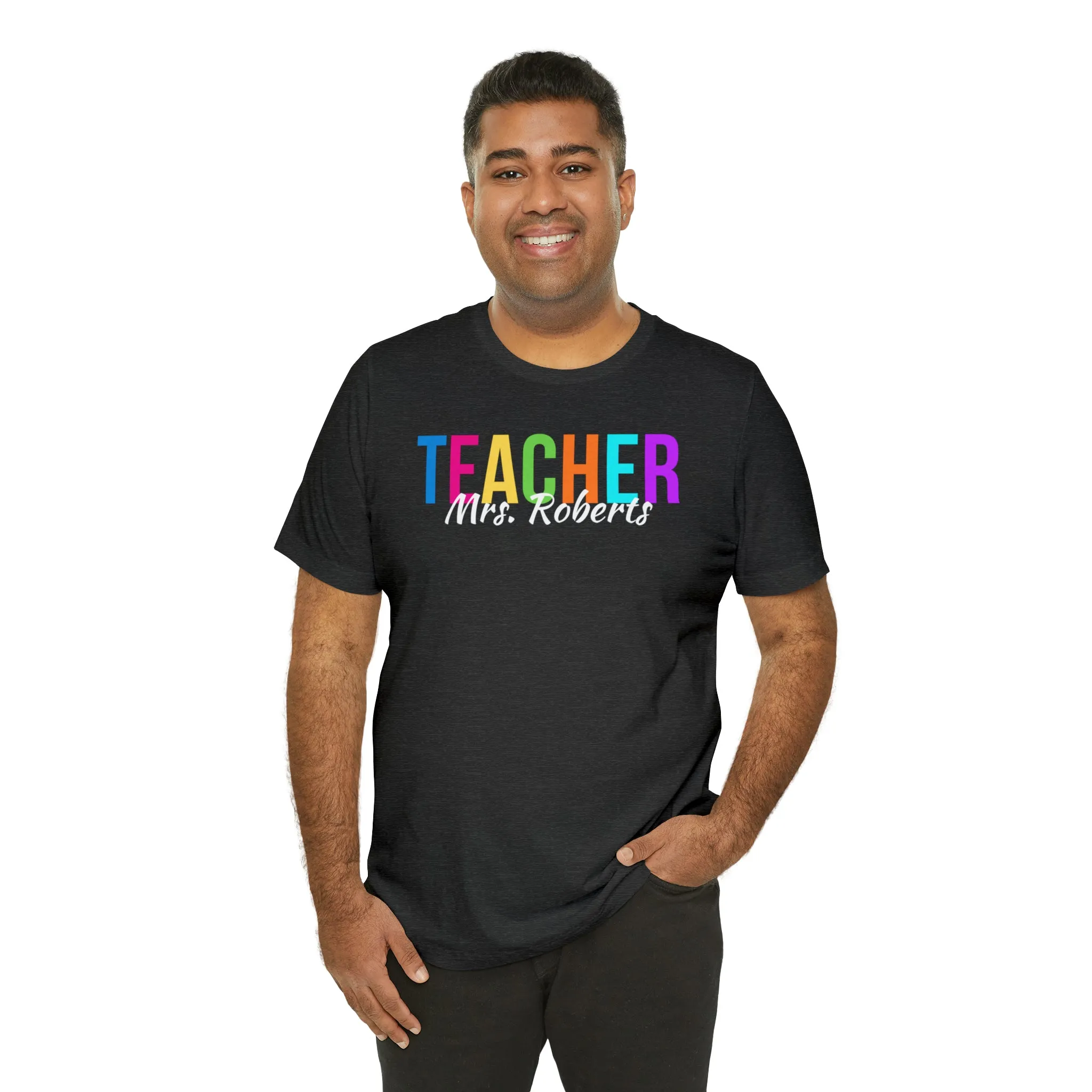 CUSTOM Multicolored Teacher Personalized T-Shirt | Teacher's School Tee |  Bella Canvas 3001 Unisex | School Short Sleeve Tshirt