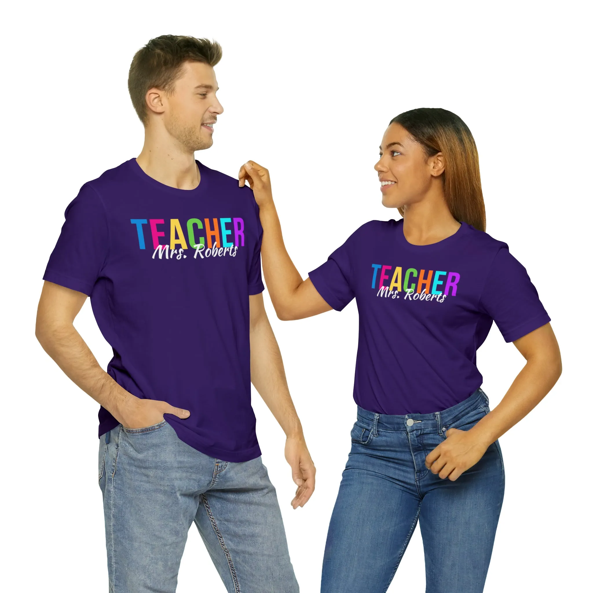 CUSTOM Multicolored Teacher Personalized T-Shirt | Teacher's School Tee |  Bella Canvas 3001 Unisex | School Short Sleeve Tshirt