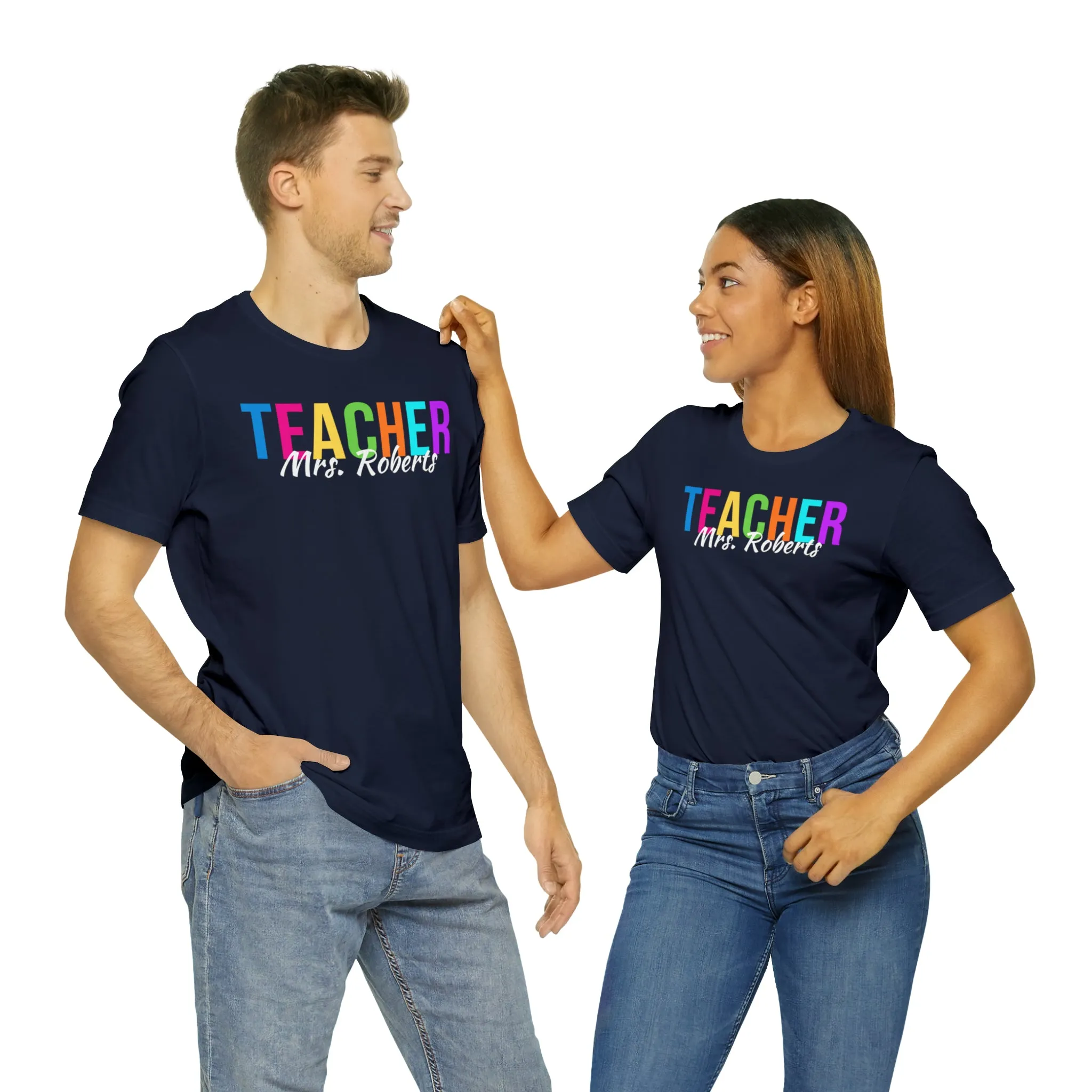 CUSTOM Multicolored Teacher Personalized T-Shirt | Teacher's School Tee |  Bella Canvas 3001 Unisex | School Short Sleeve Tshirt