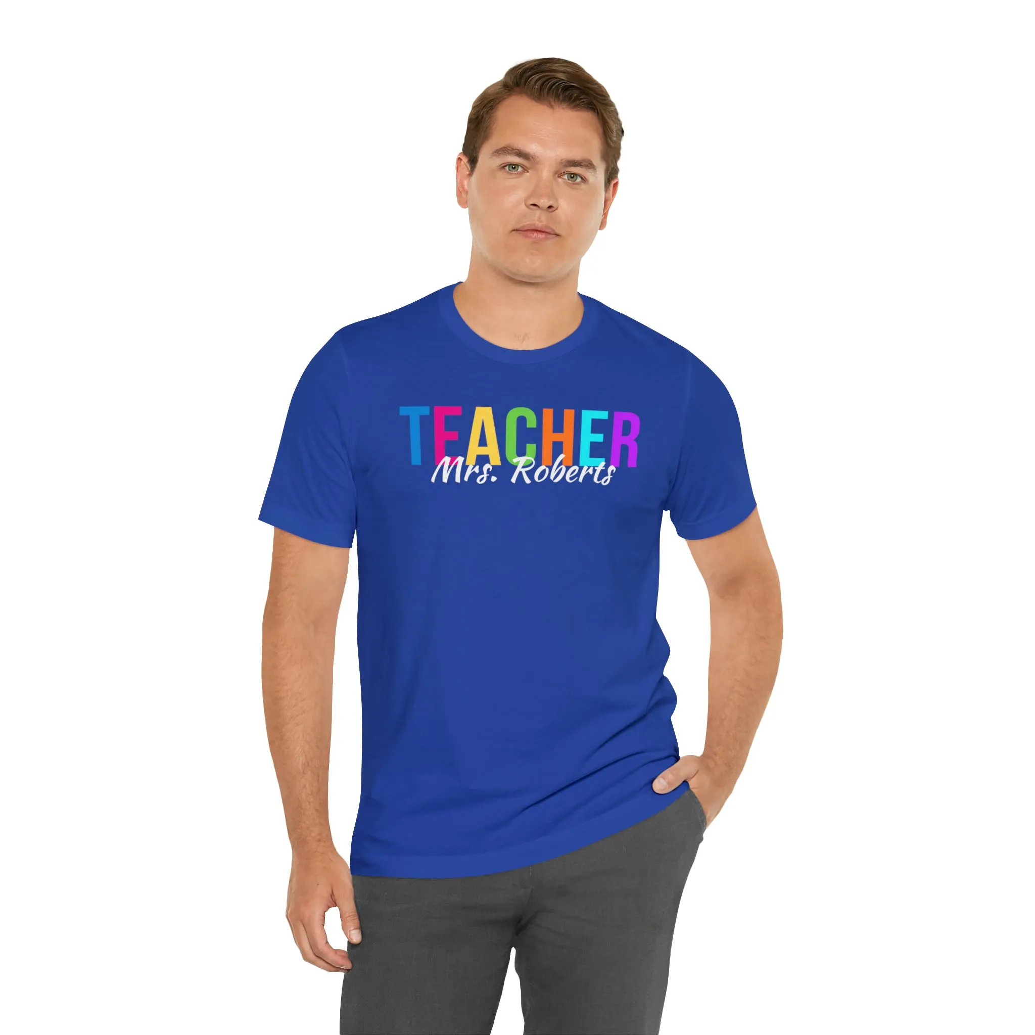 CUSTOM Multicolored Teacher Personalized T-Shirt | Teacher's School Tee |  Bella Canvas 3001 Unisex | School Short Sleeve Tshirt