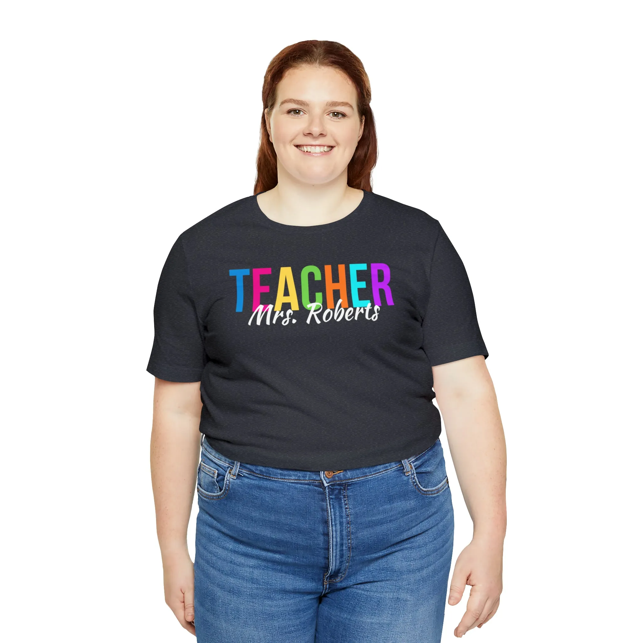 CUSTOM Multicolored Teacher Personalized T-Shirt | Teacher's School Tee |  Bella Canvas 3001 Unisex | School Short Sleeve Tshirt