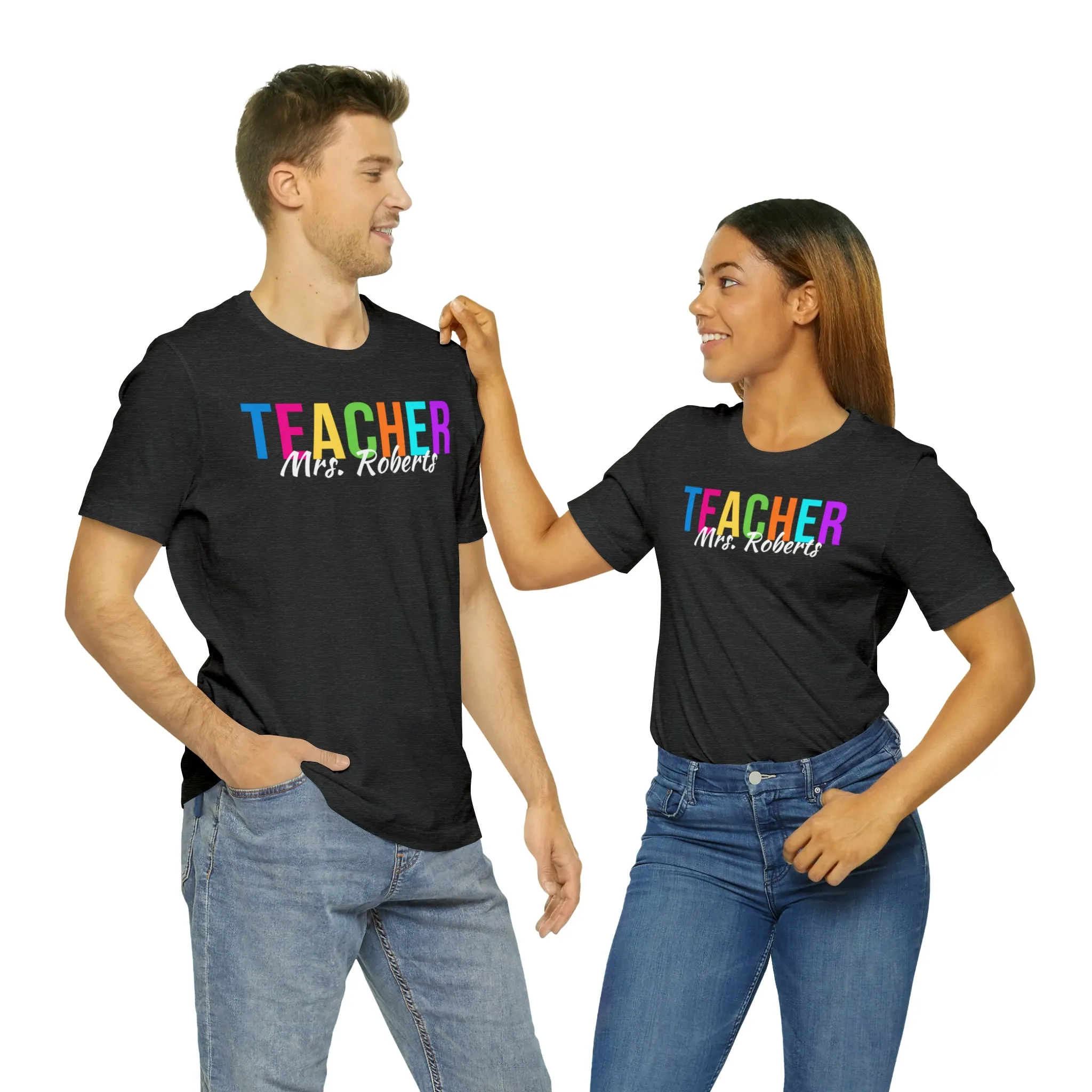 CUSTOM Multicolored Teacher Personalized T-Shirt | Teacher's School Tee |  Bella Canvas 3001 Unisex | School Short Sleeve Tshirt