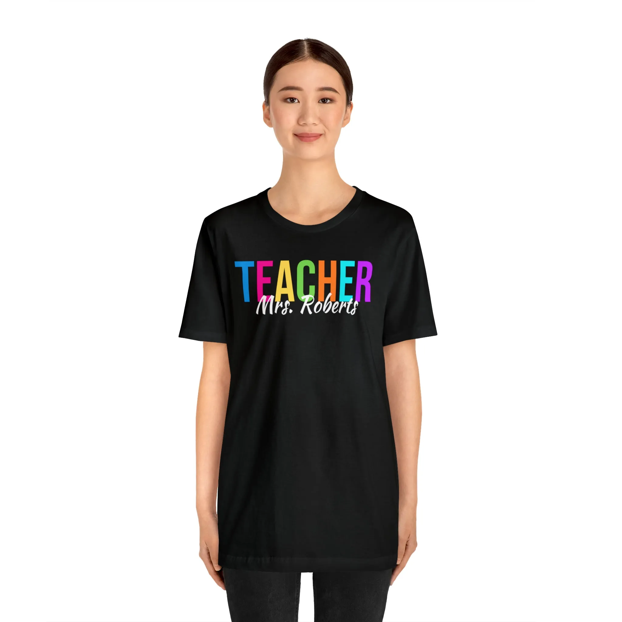 CUSTOM Multicolored Teacher Personalized T-Shirt | Teacher's School Tee |  Bella Canvas 3001 Unisex | School Short Sleeve Tshirt